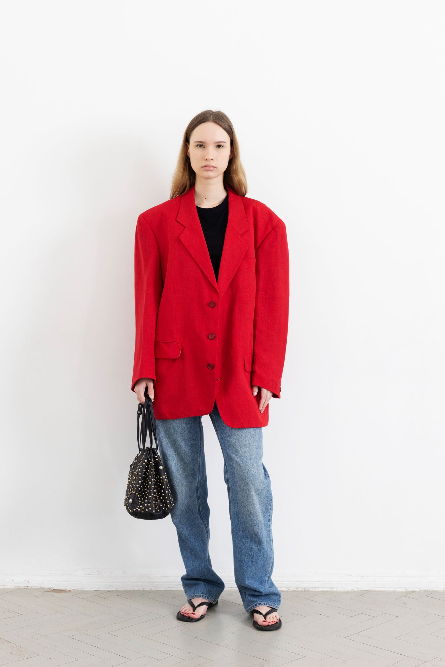 Vintage Red Linen Blazer