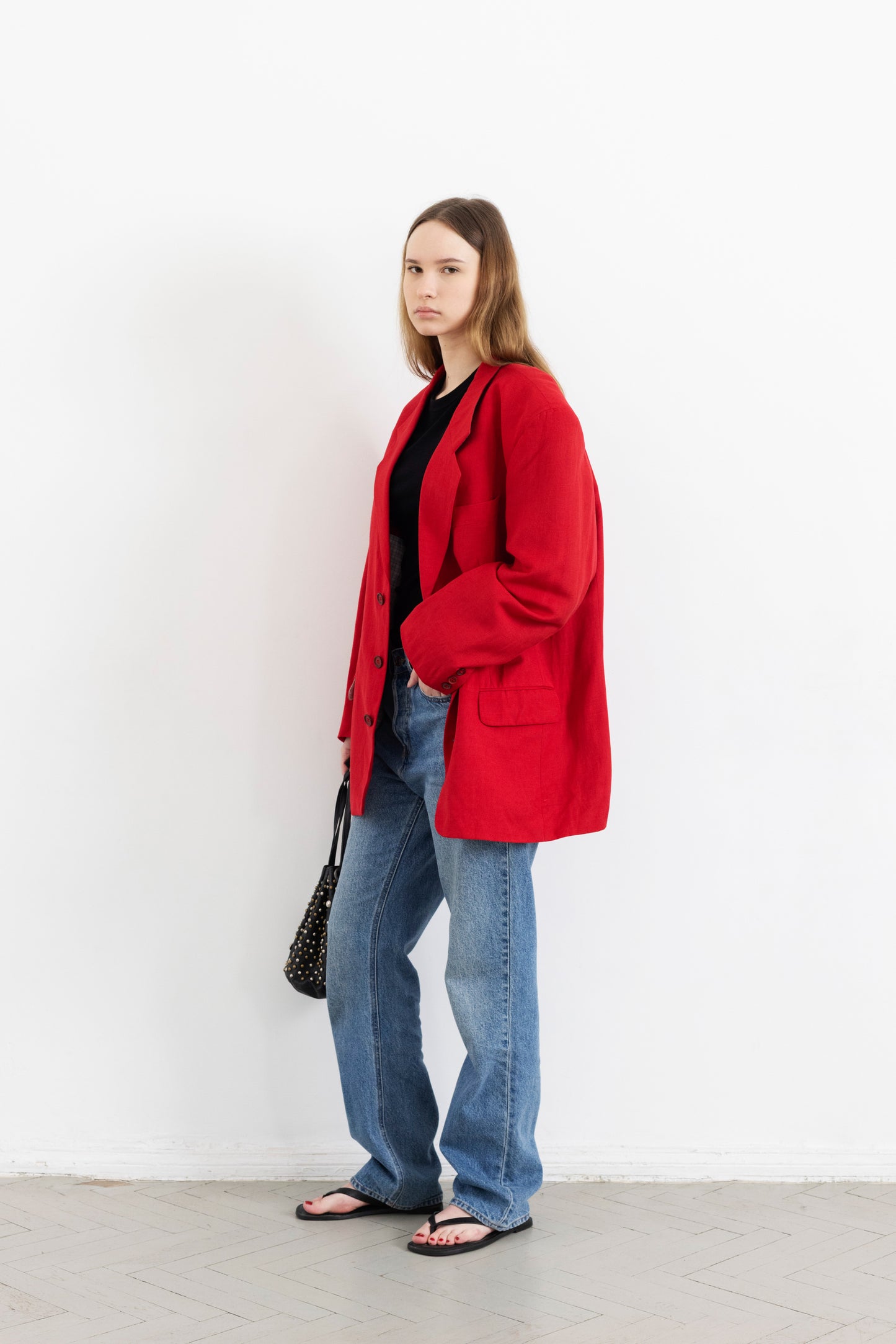 Vintage Red Linen Blazer