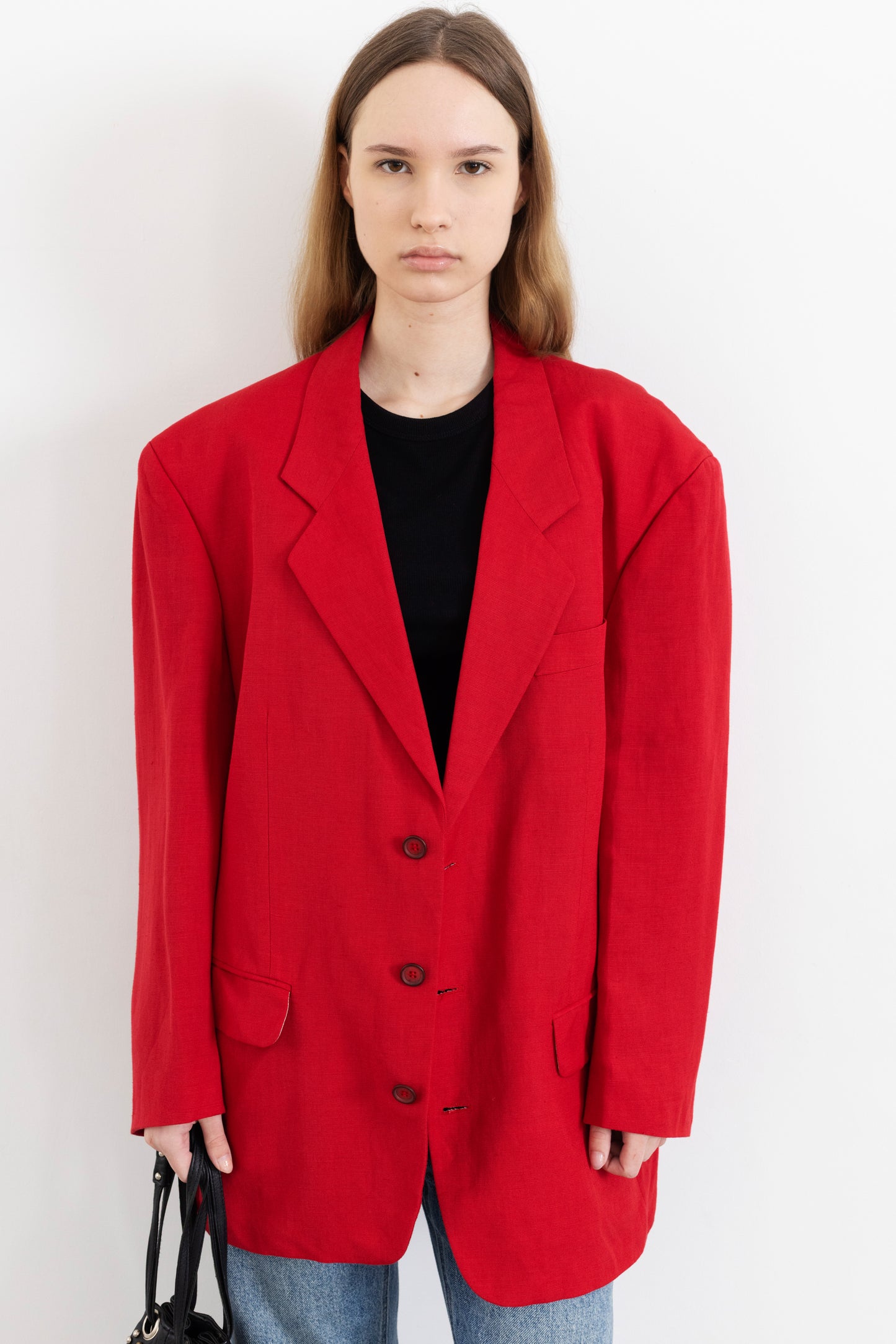 Vintage Red Linen Blazer