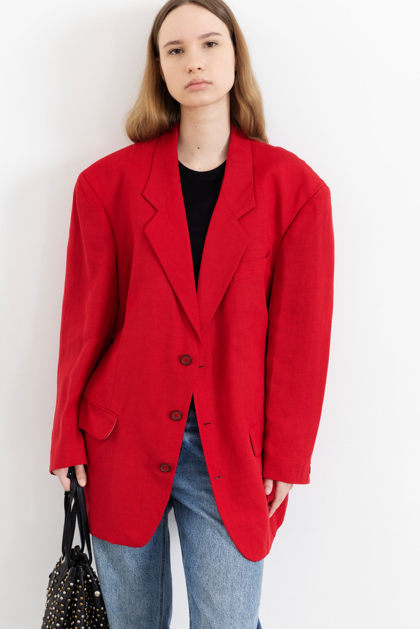 Vintage Red Linen Blazer