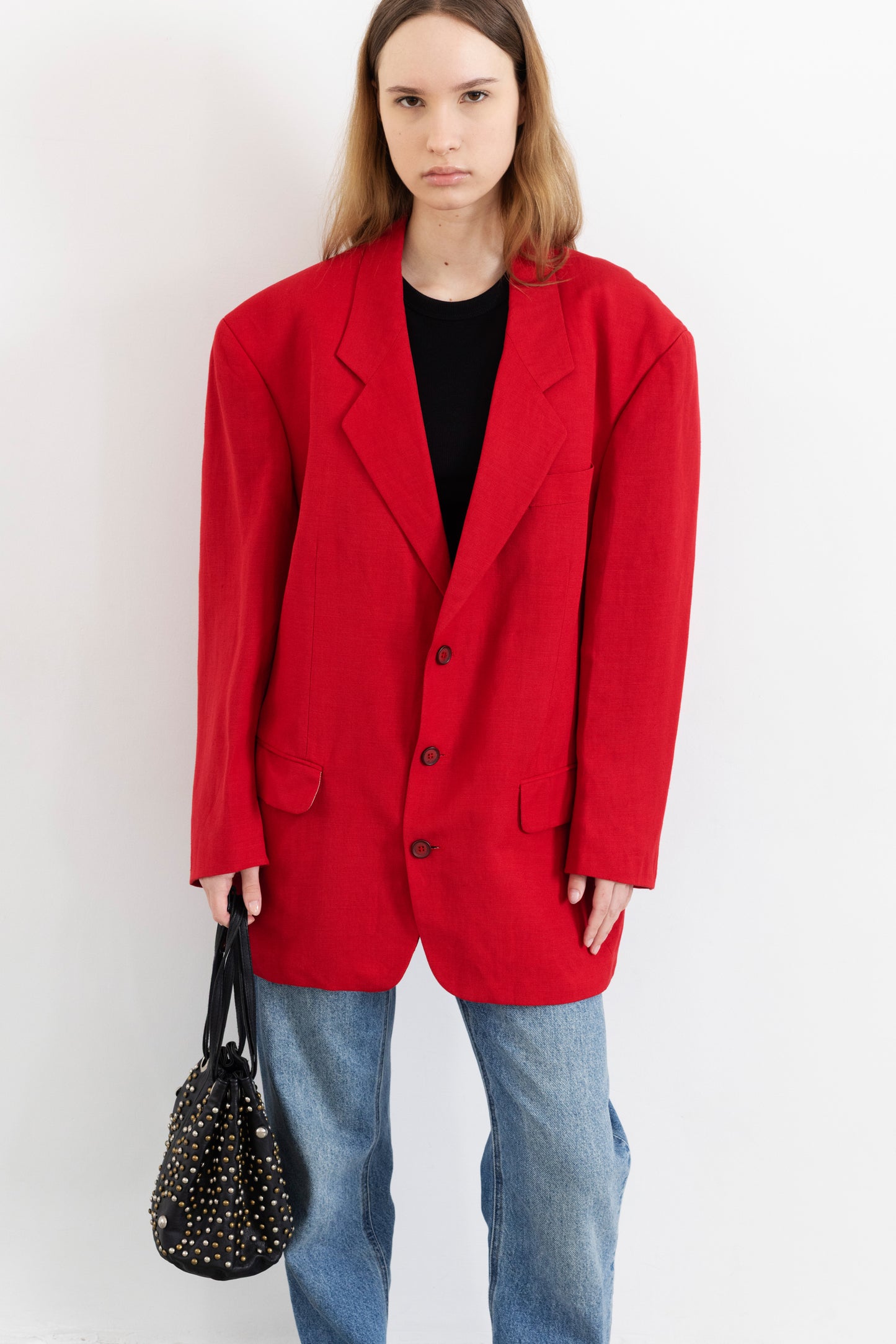 Vintage Red Linen Blazer