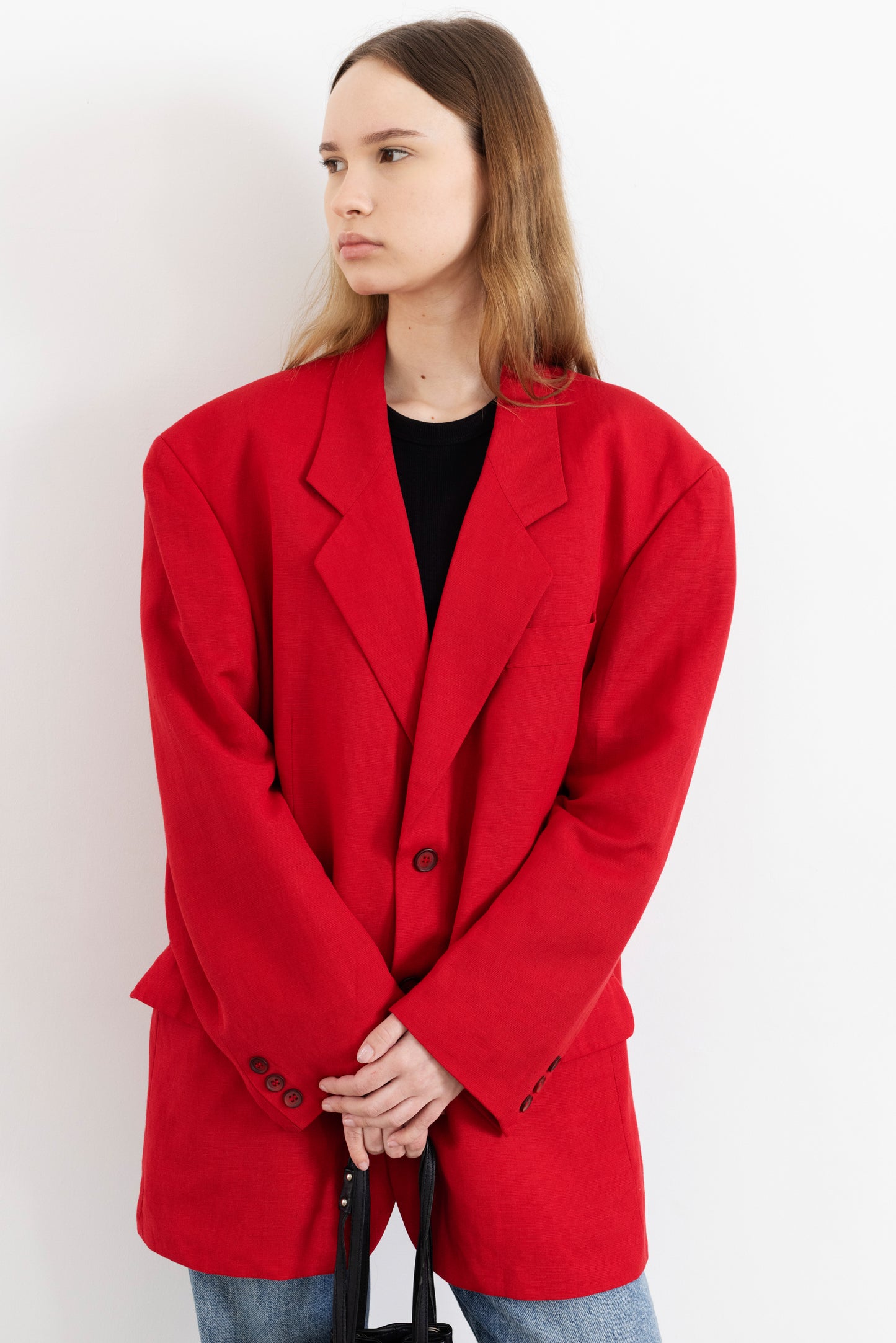 Vintage Red Linen Blazer