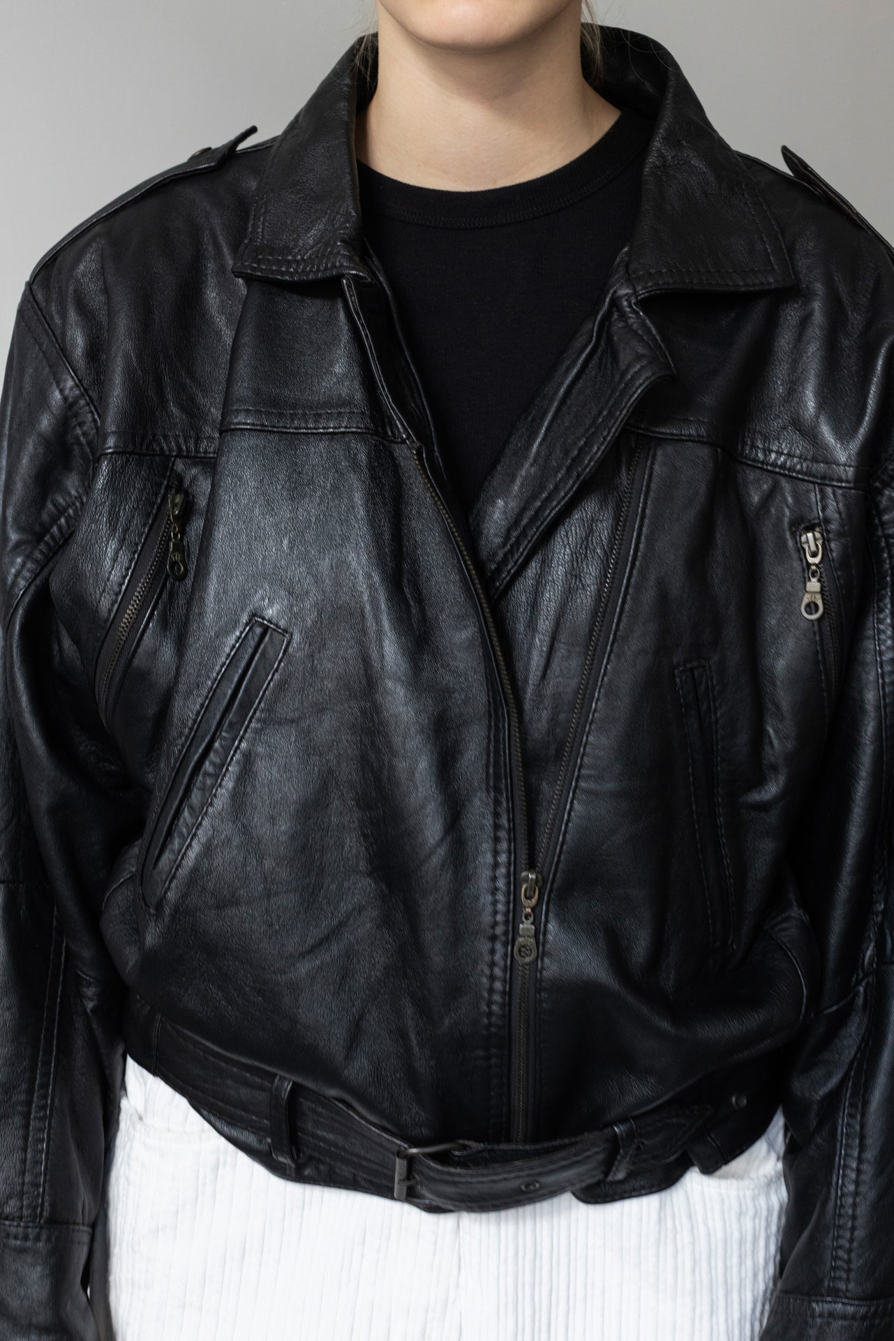 Vintage Black Leather Biker Jacket