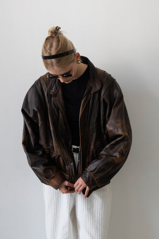Vintage Brown Distressed Leather Jacket