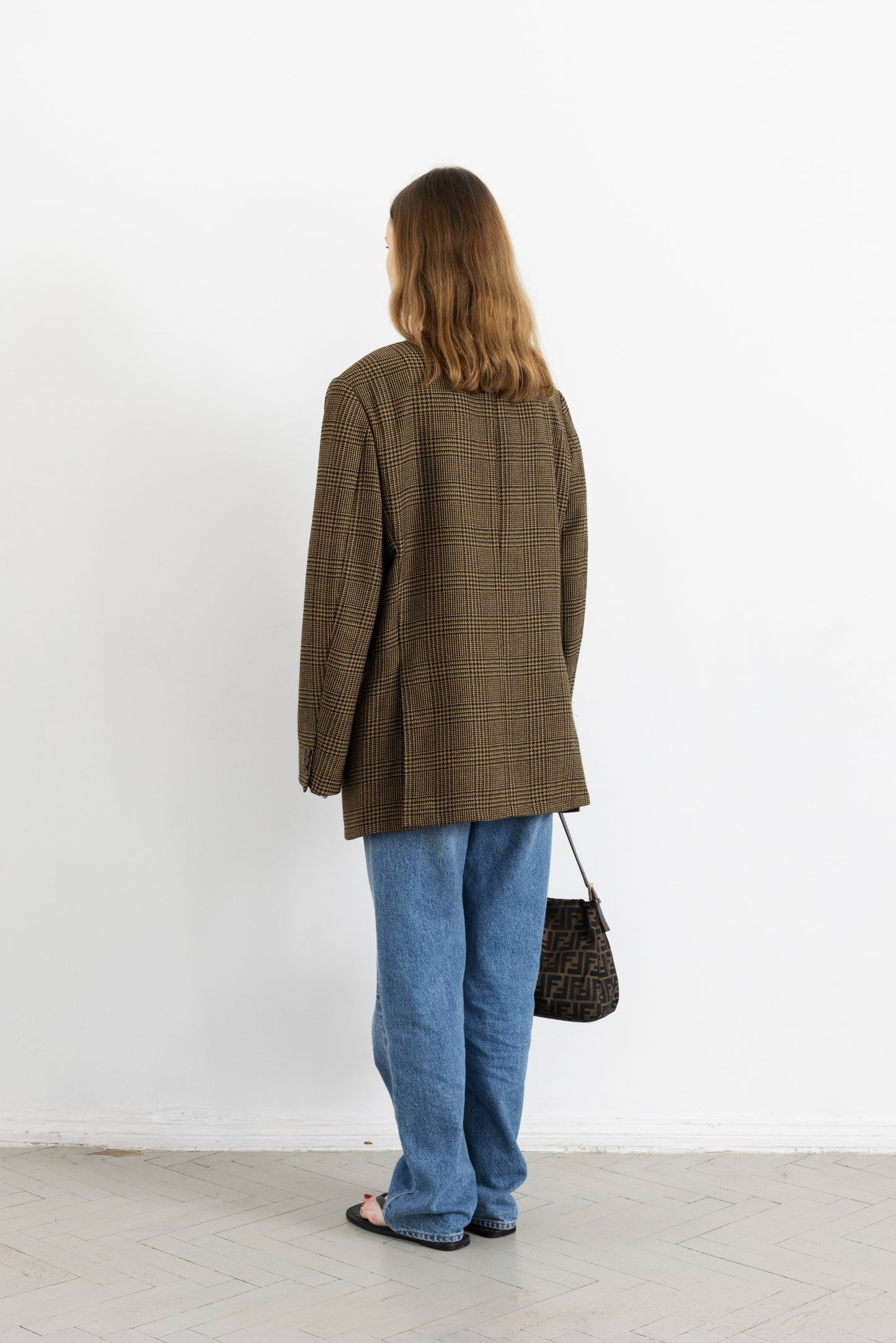 Vintage Brown Plaid 100% Wool Blazer