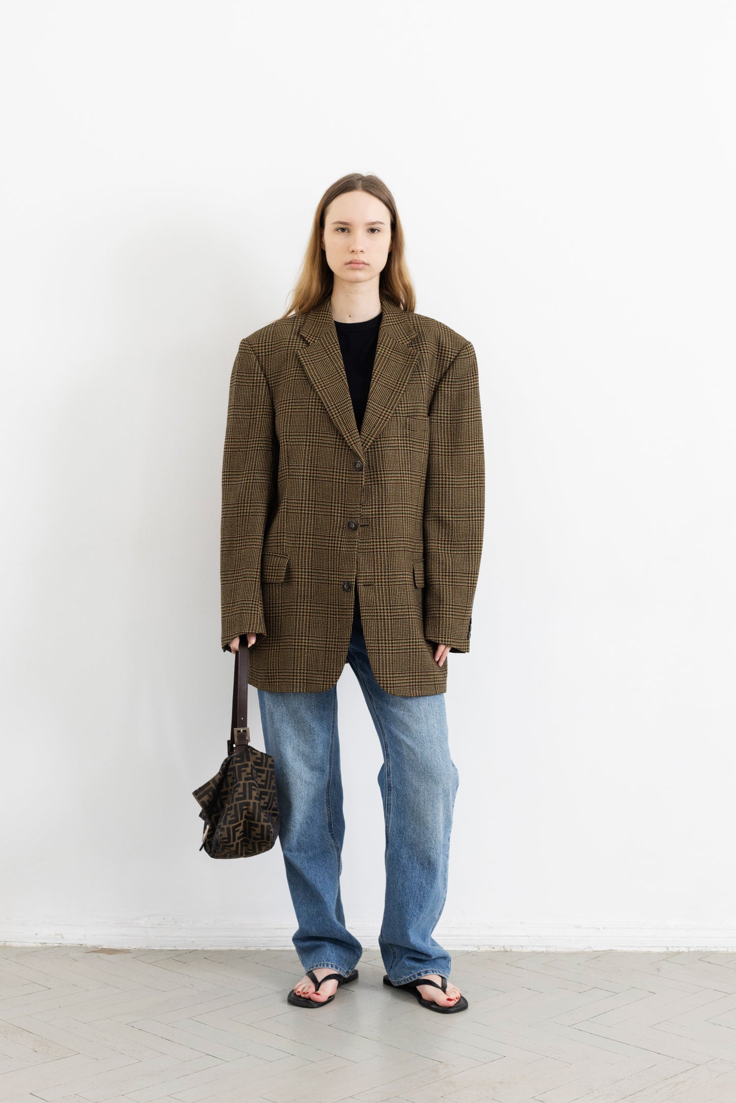 Vintage Brown Plaid 100% Wool Blazer
