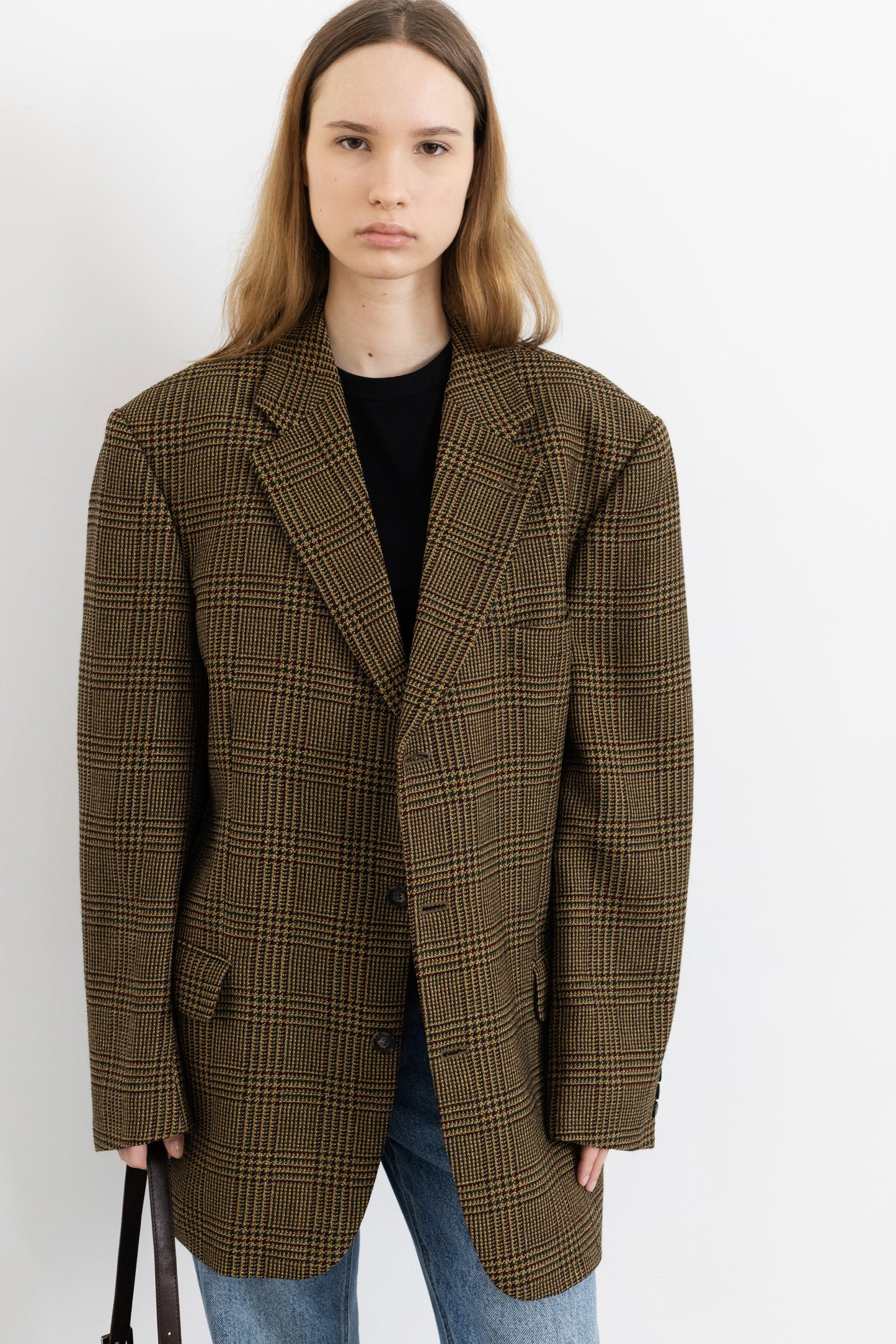 Vintage Brown Plaid 100% Wool Blazer