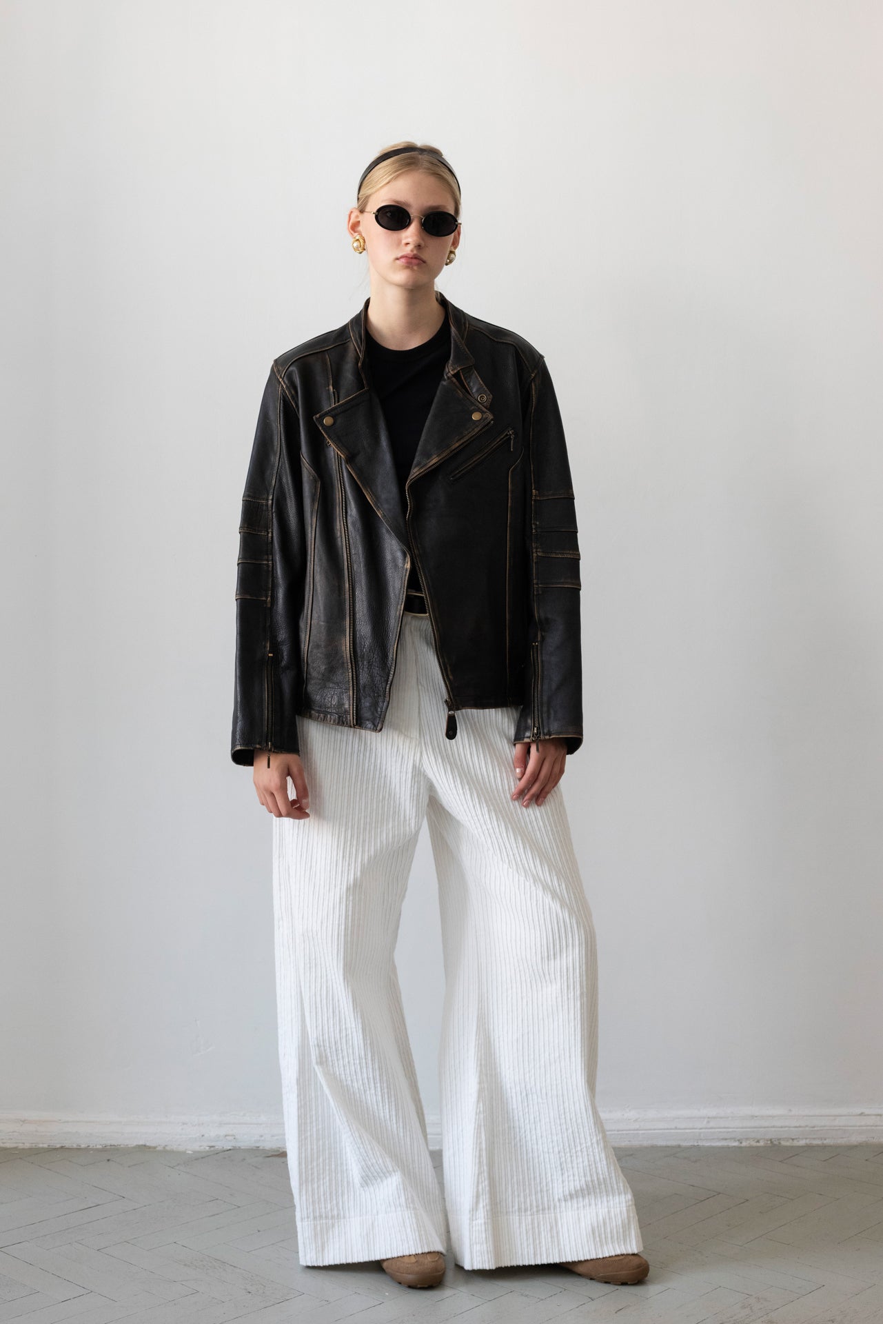 Vintage Brown Distressed Leather Biker Jacket