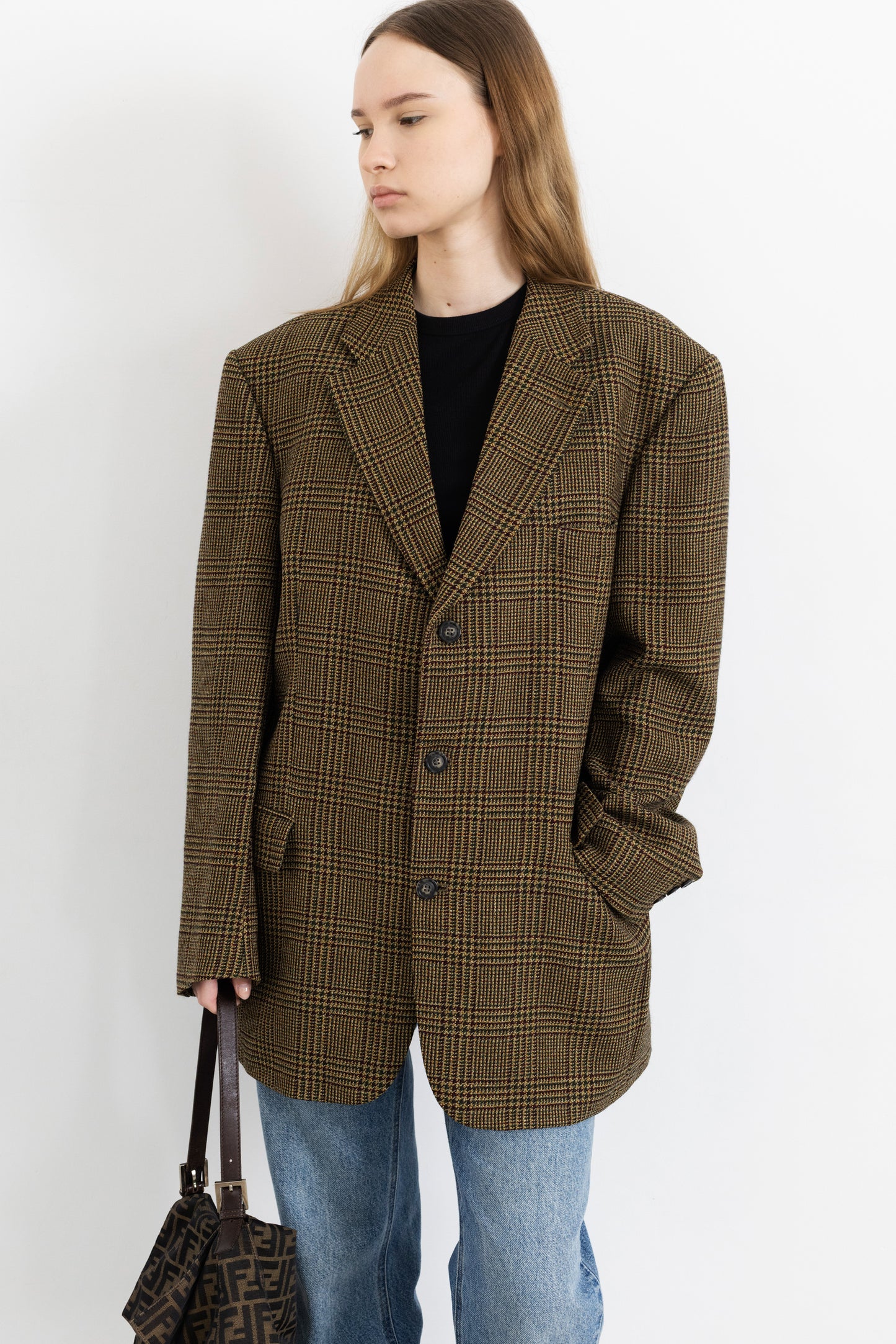 Vintage Brown Plaid 100% Wool Blazer