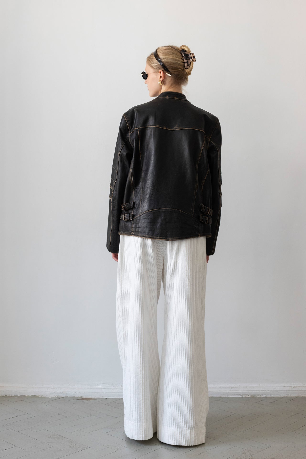 Vintage Brown Distressed Leather Biker Jacket