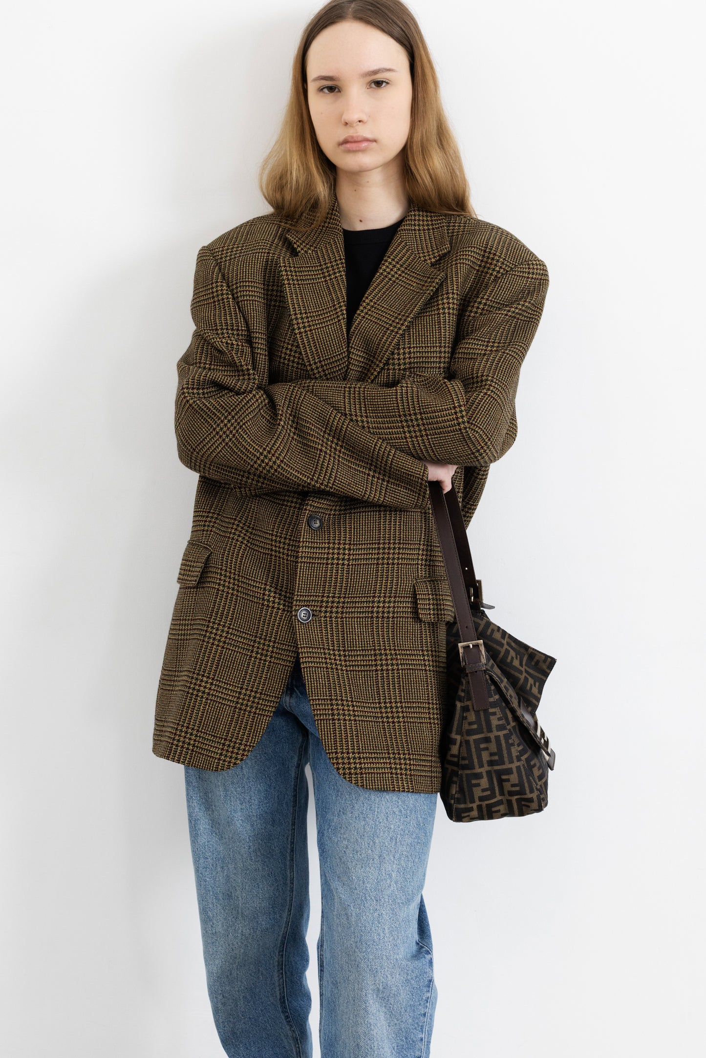 Vintage Brown Plaid 100% Wool Blazer