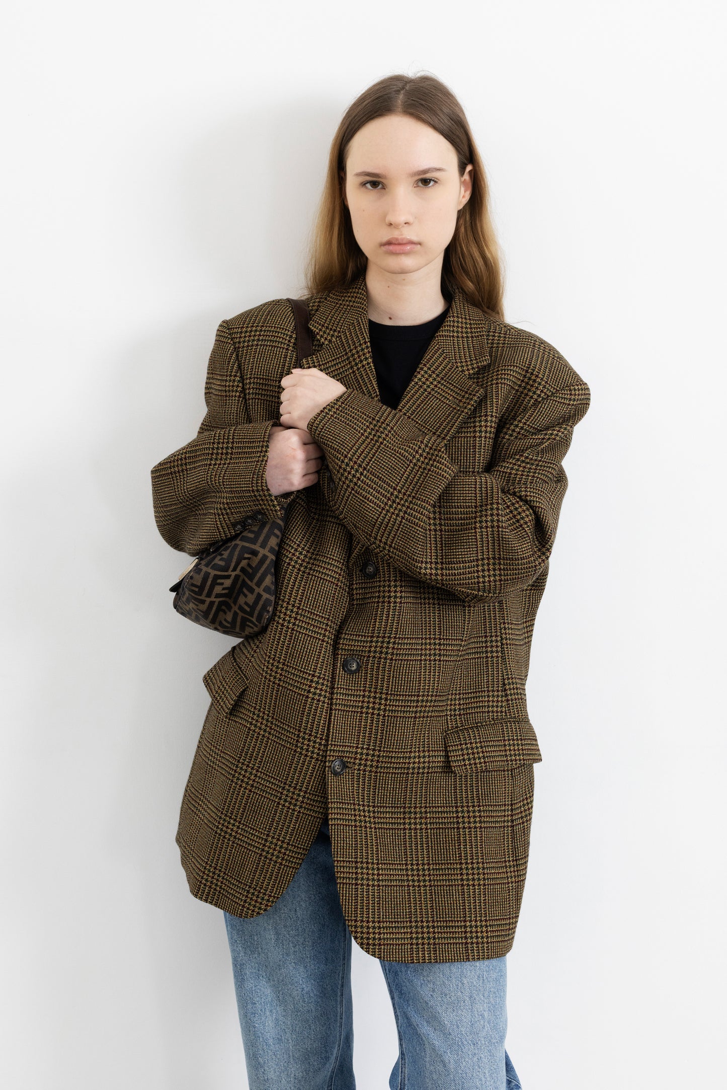 Vintage Brown Plaid 100% Wool Blazer