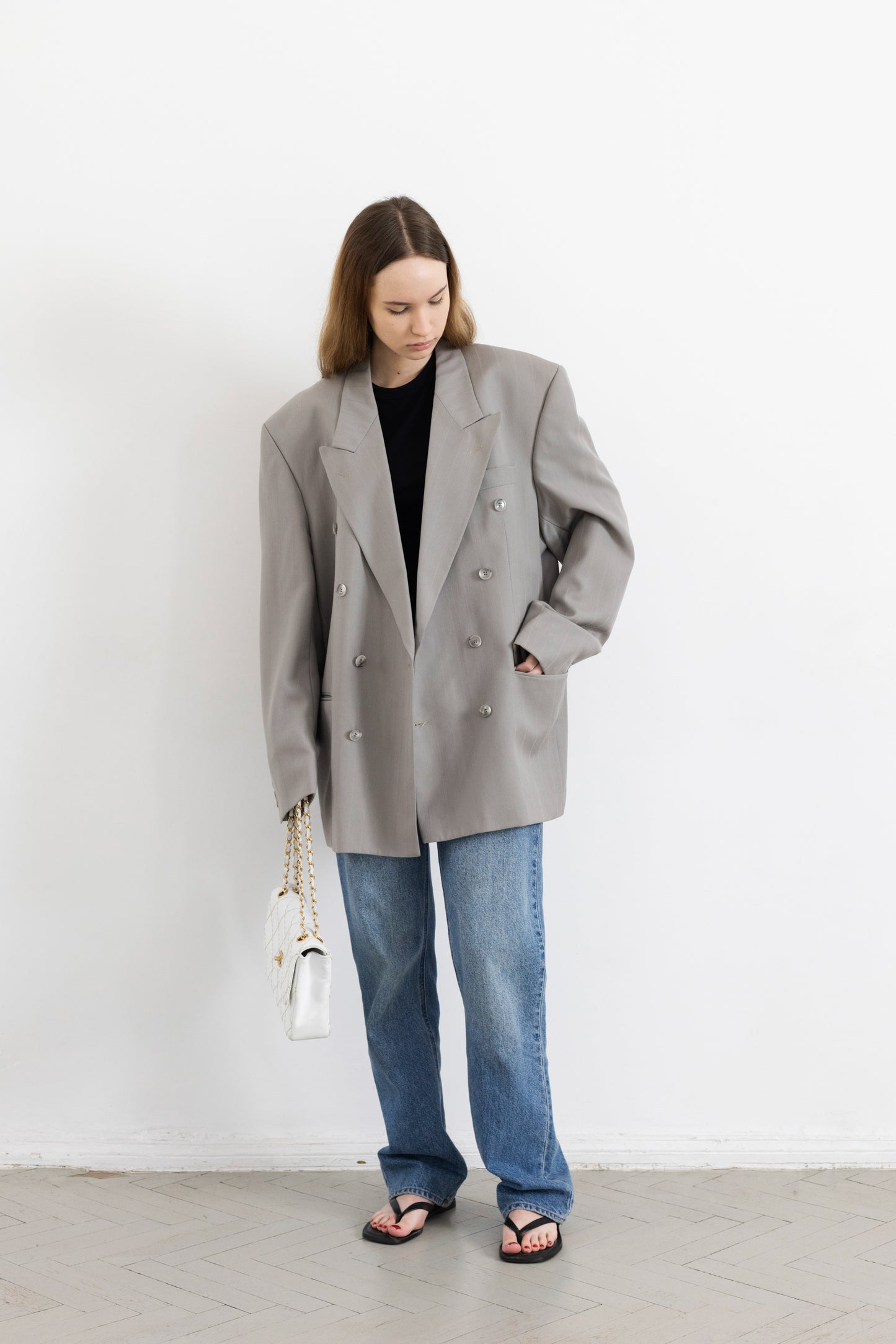 Vintage Grey Striped Blazer
