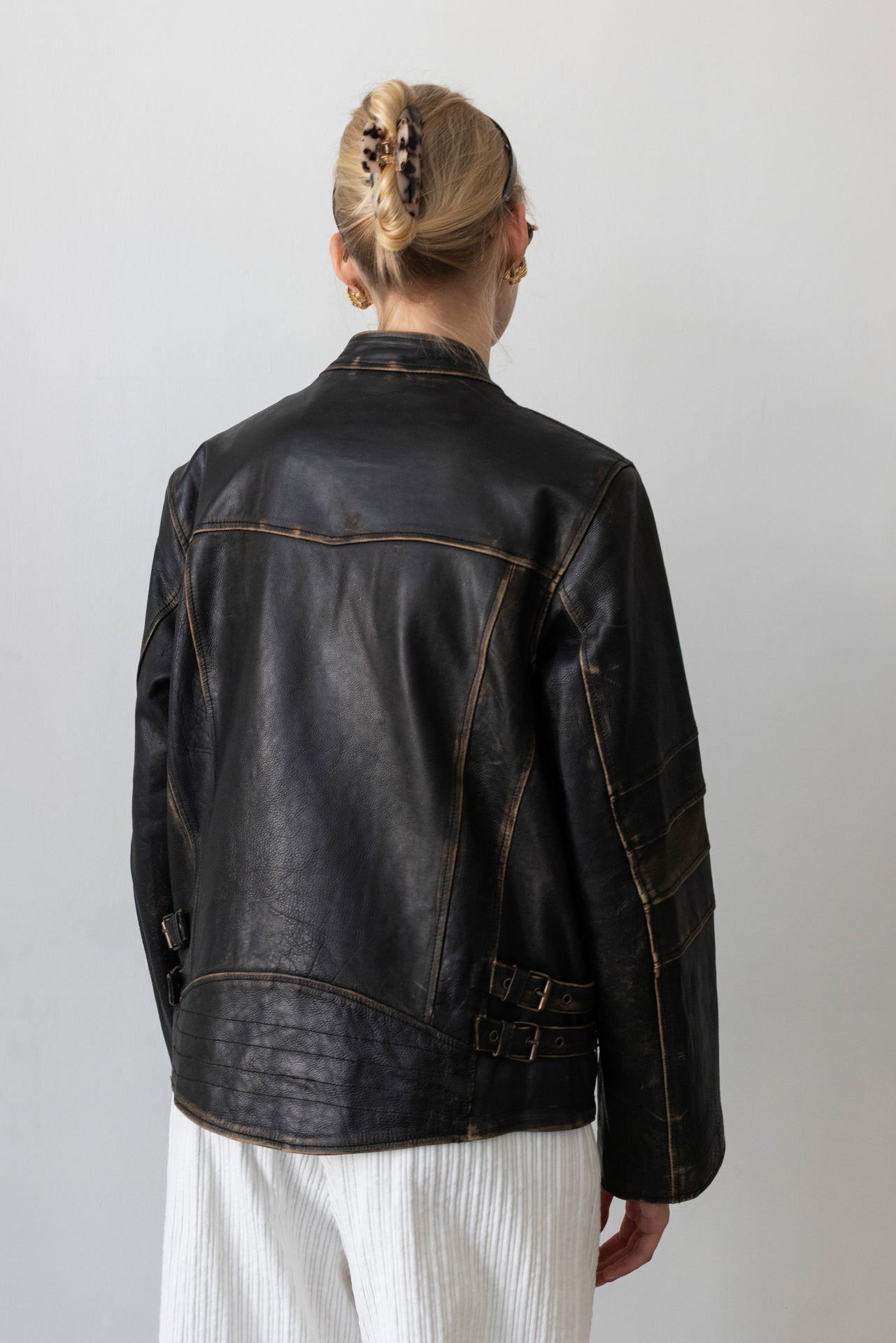 Vintage Brown Distressed Leather Biker Jacket