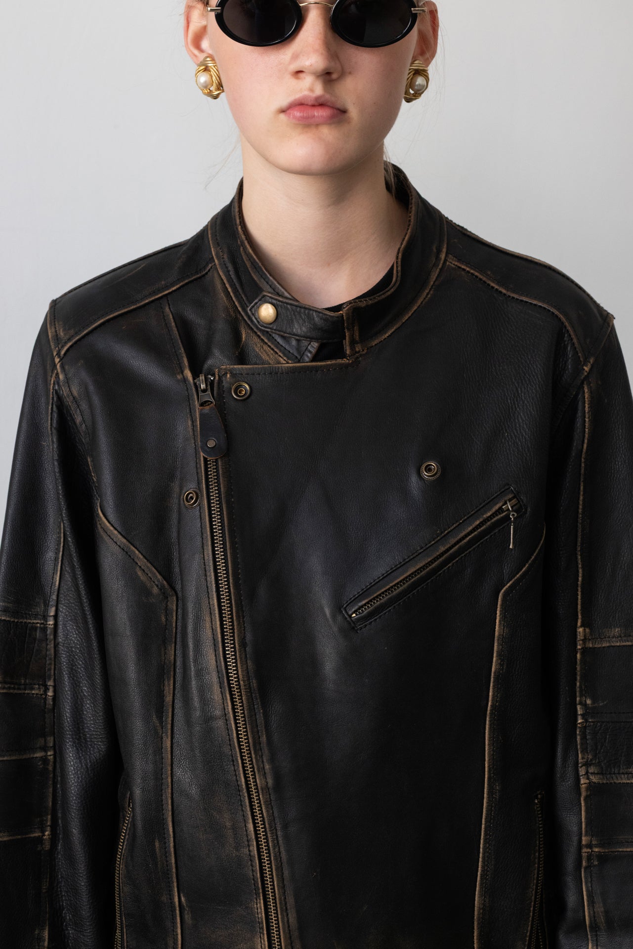 Vintage Brown Distressed Leather Biker Jacket