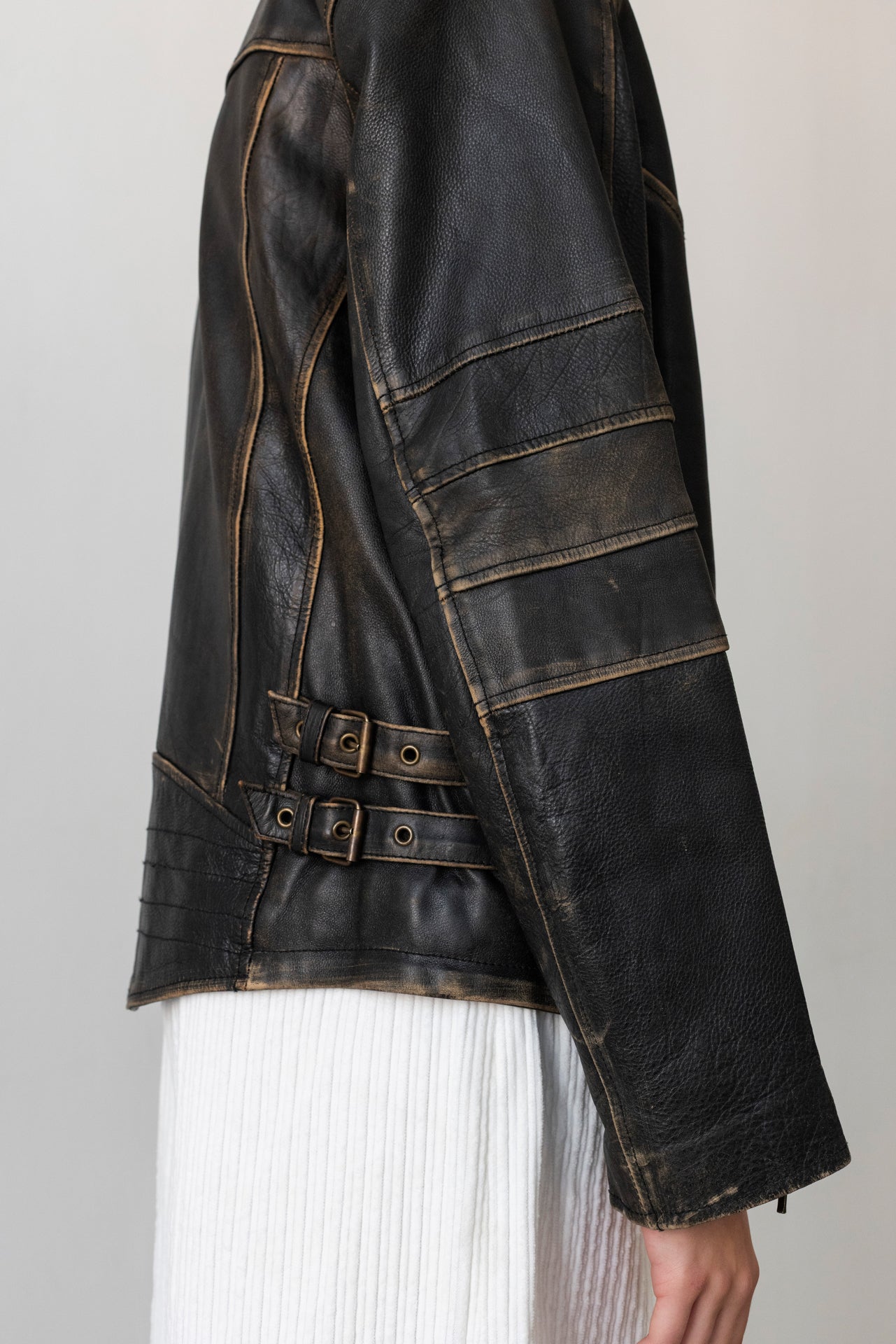 Vintage Brown Distressed Leather Biker Jacket