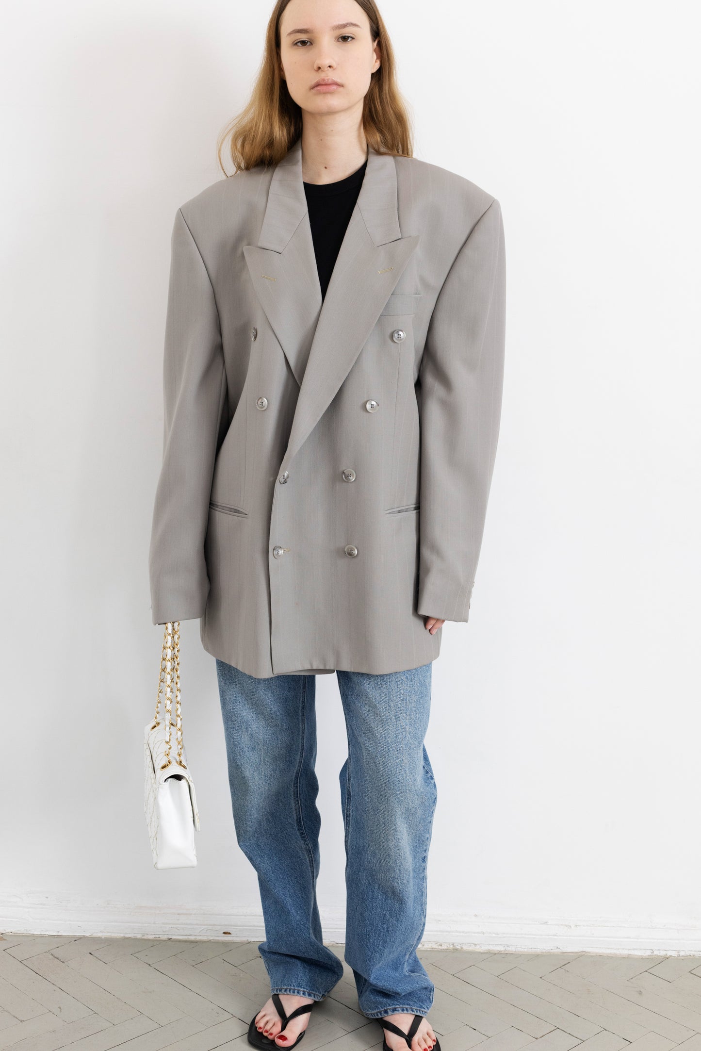 Vintage Grey Striped Blazer
