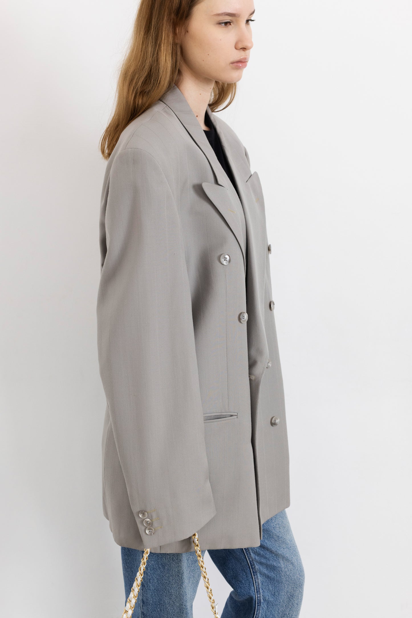 Vintage Grey Striped Blazer