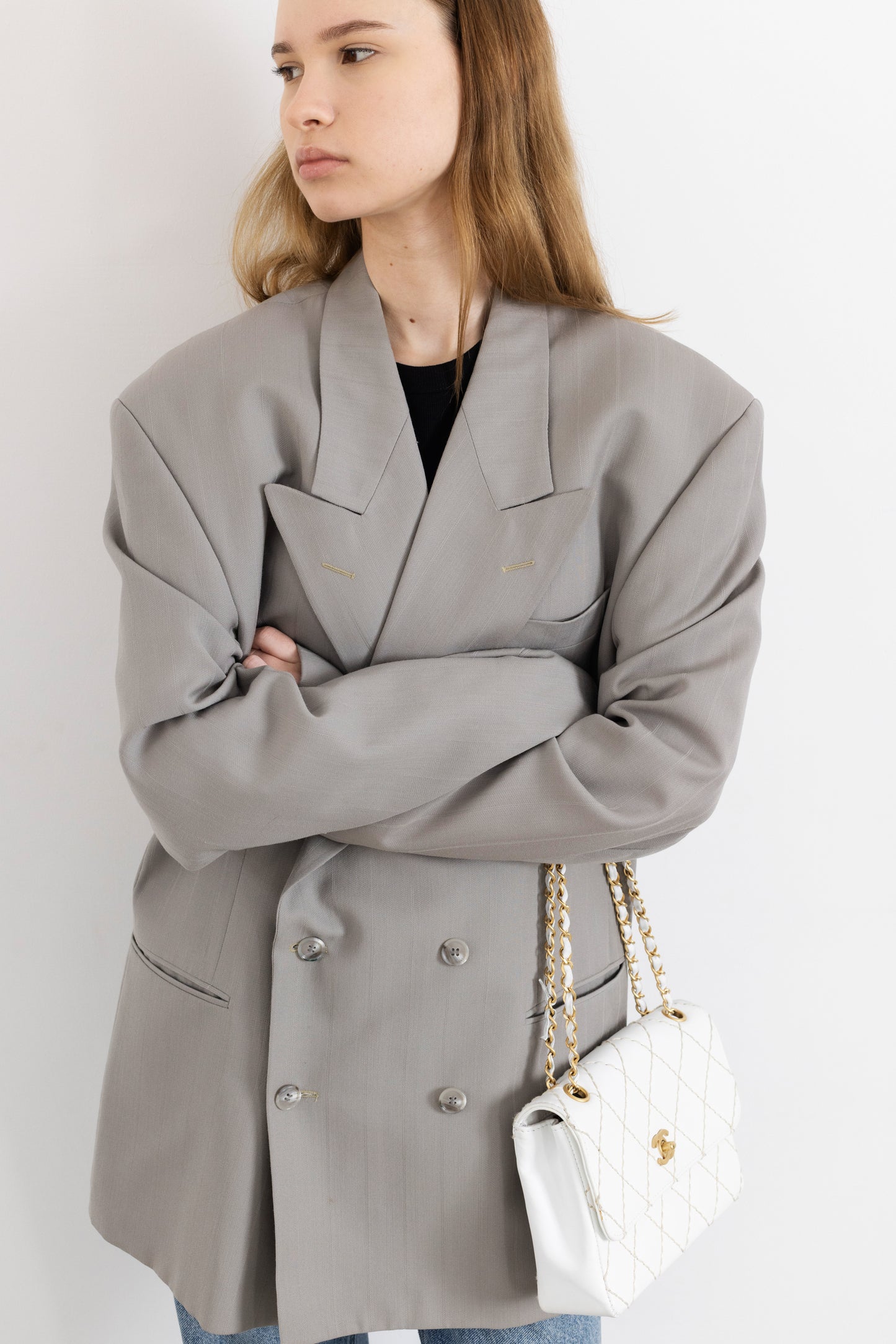 Vintage Grey Striped Blazer