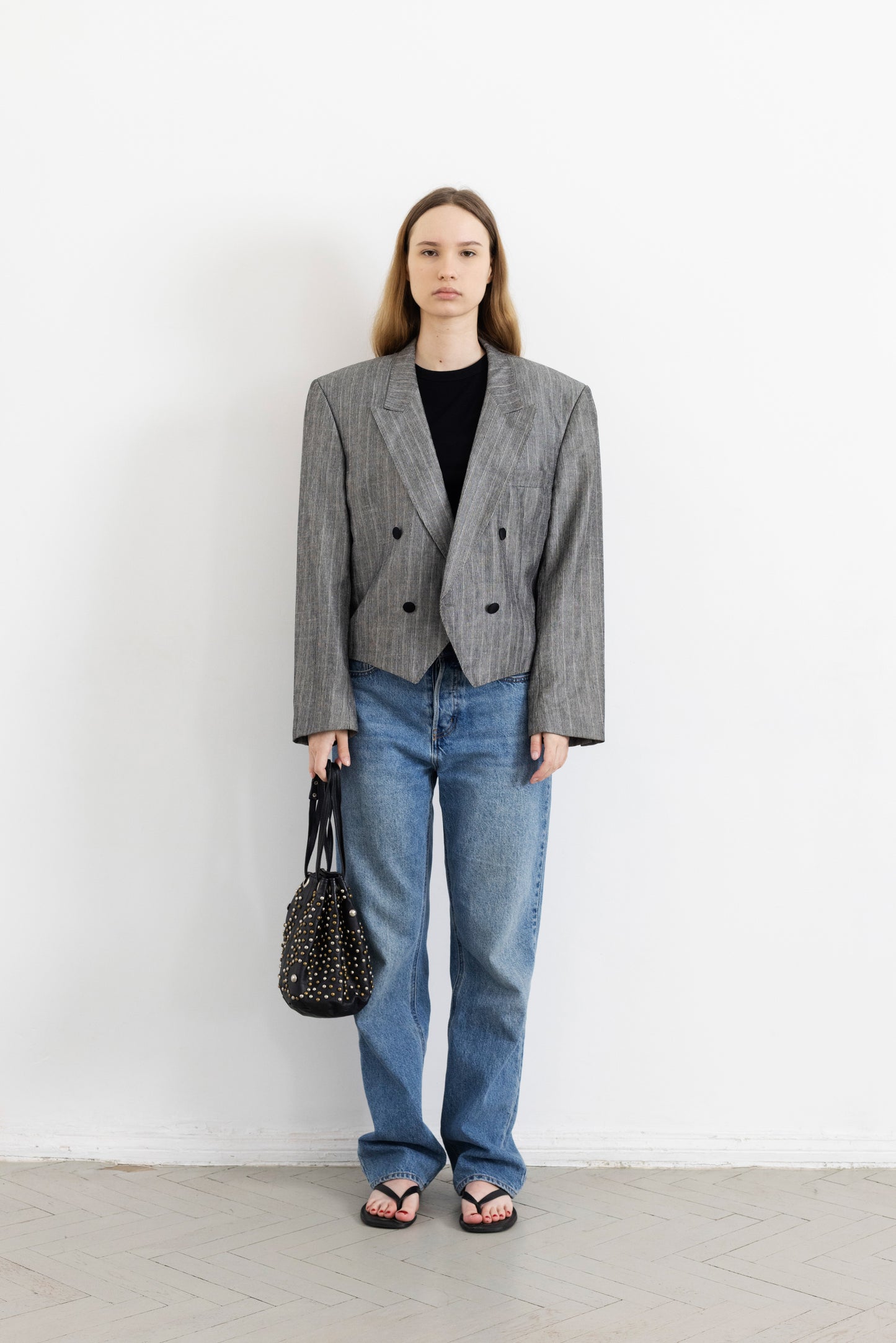Vintage Grey Cropped Blazer