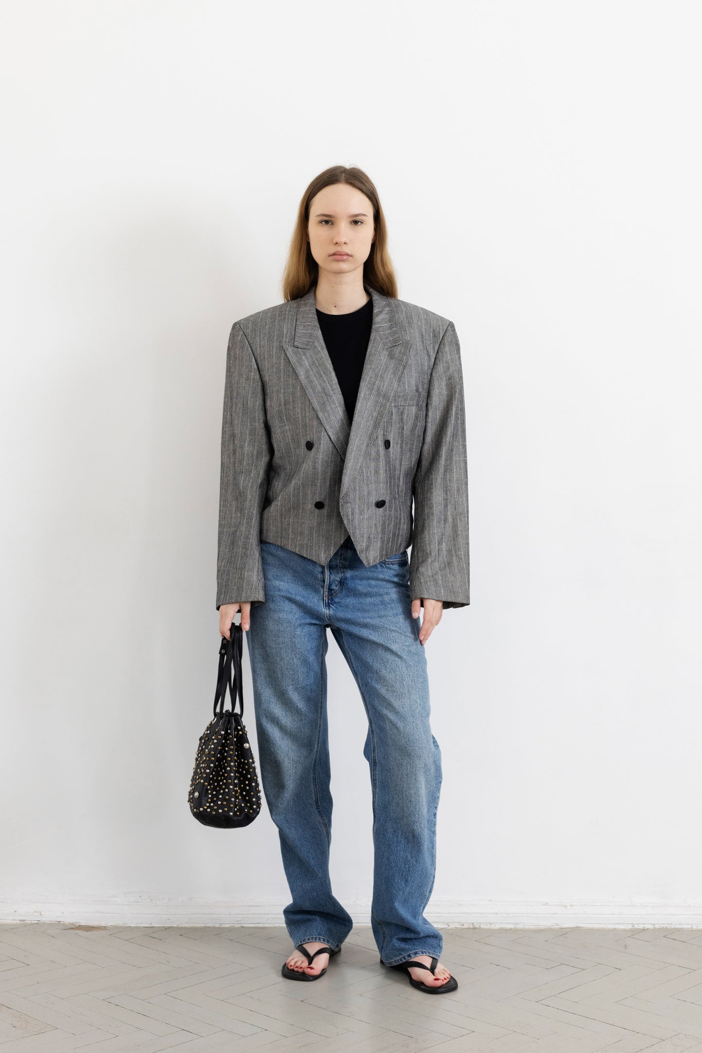 Vintage Grey Cropped Blazer