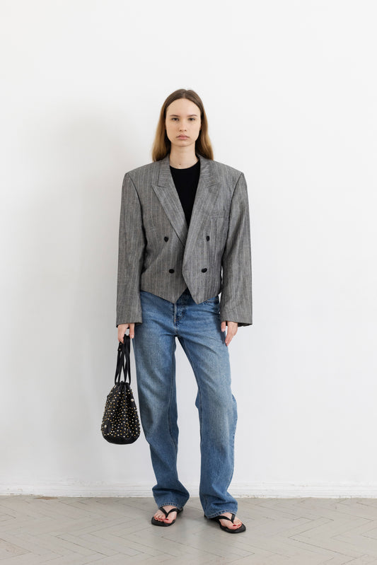 Vintage Grey Cropped Blazer