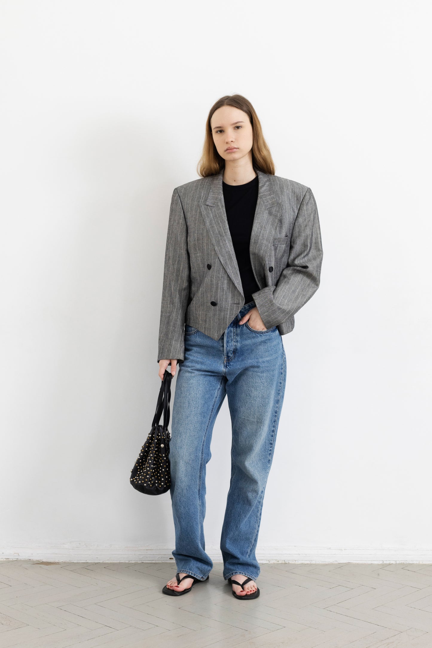 Vintage Grey Cropped Blazer