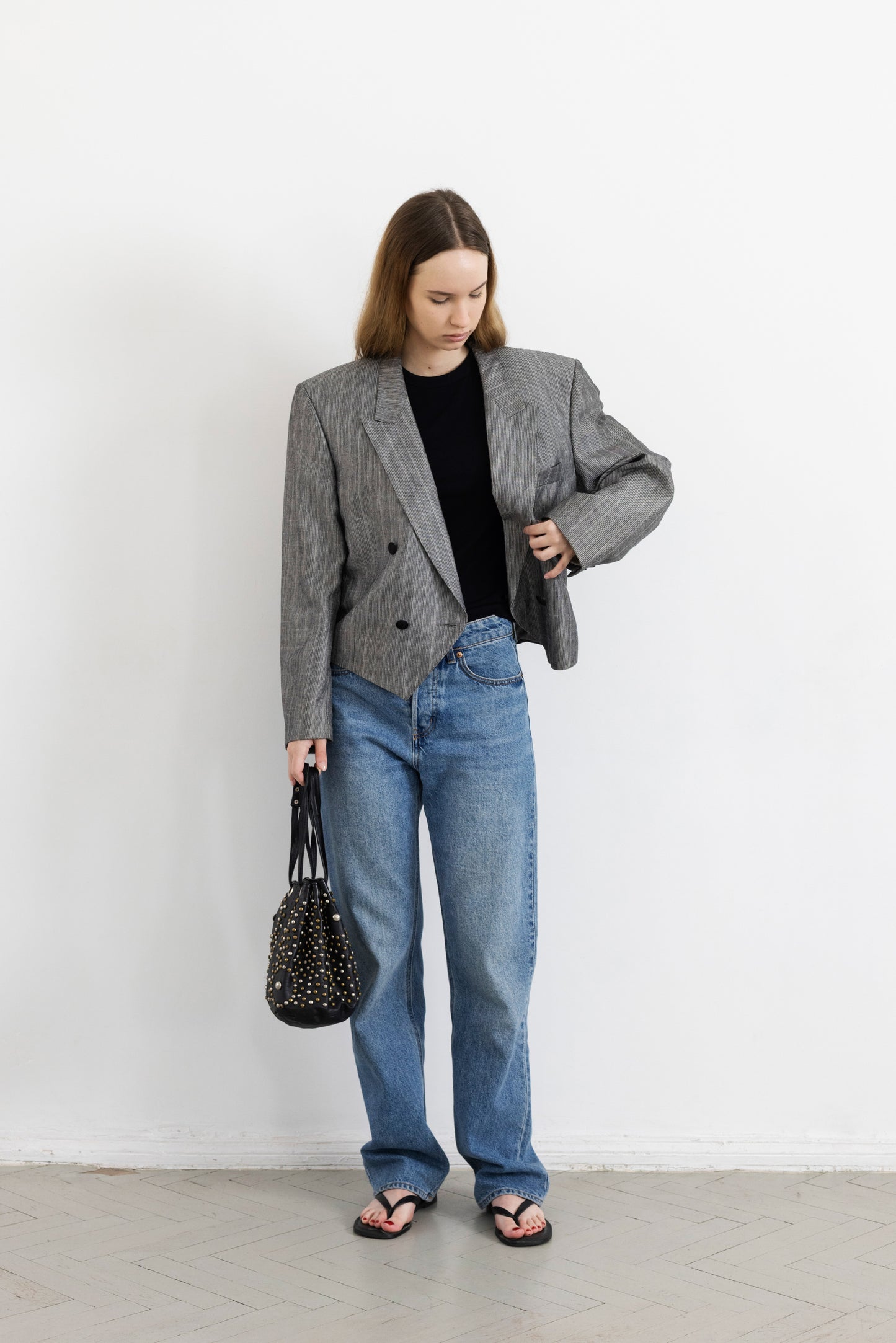 Vintage Grey Cropped Blazer