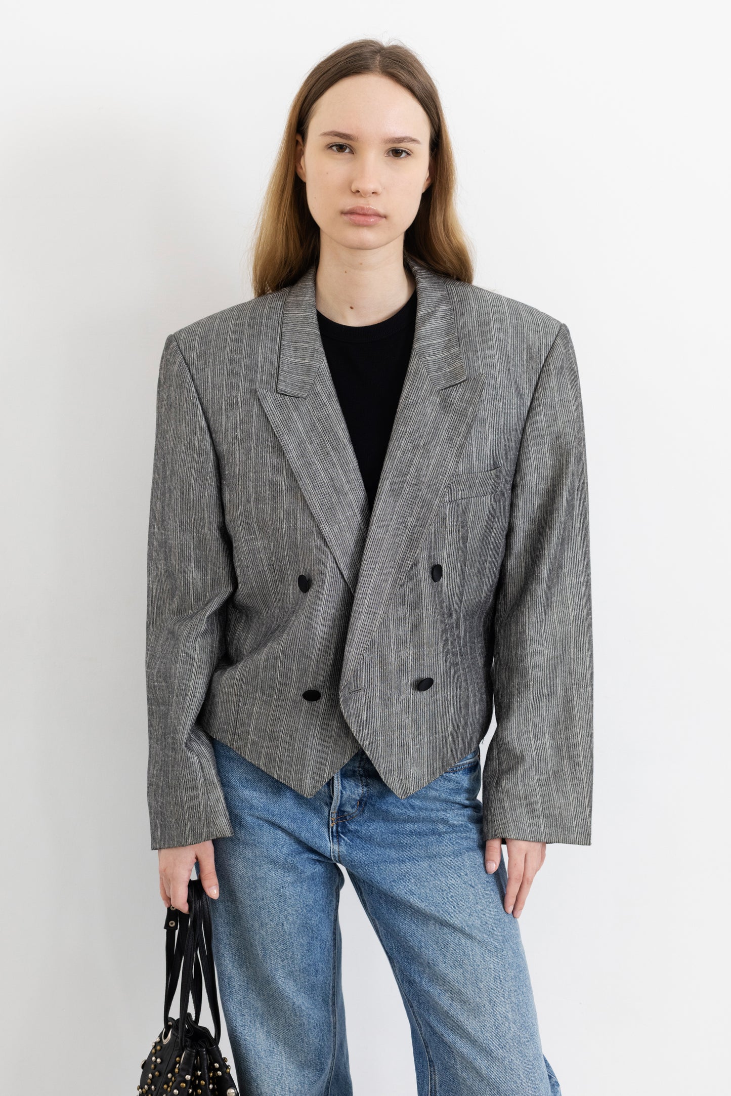 Vintage Grey Cropped Blazer