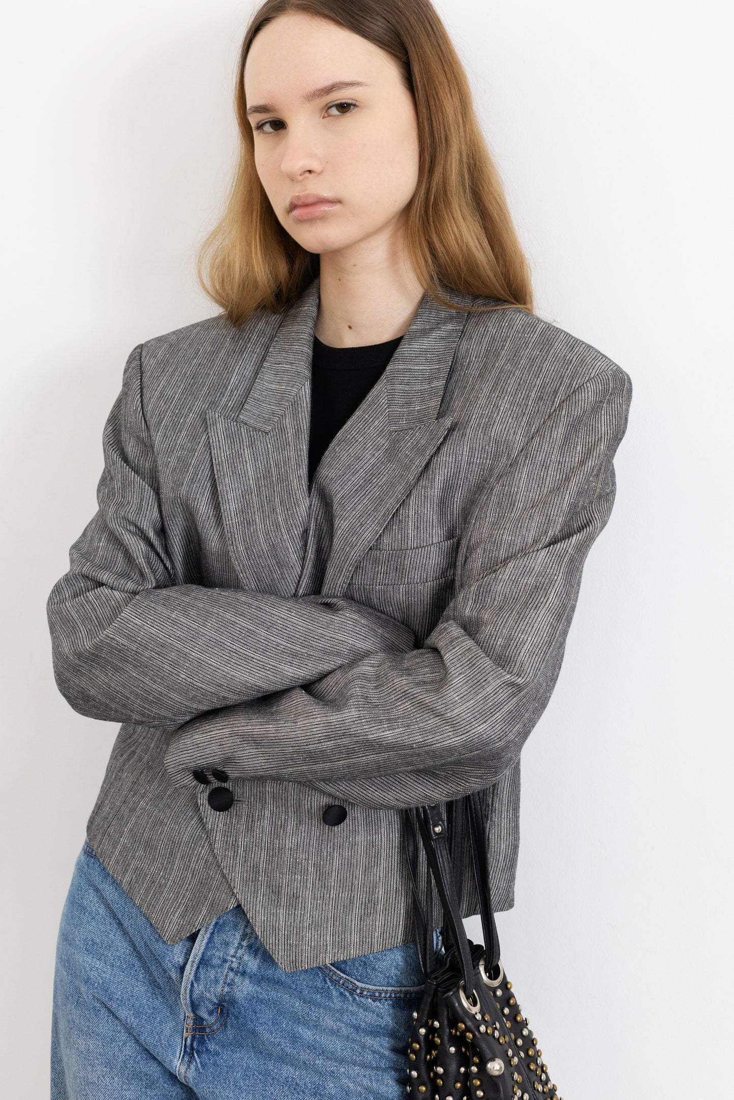 Vintage Grey Cropped Blazer