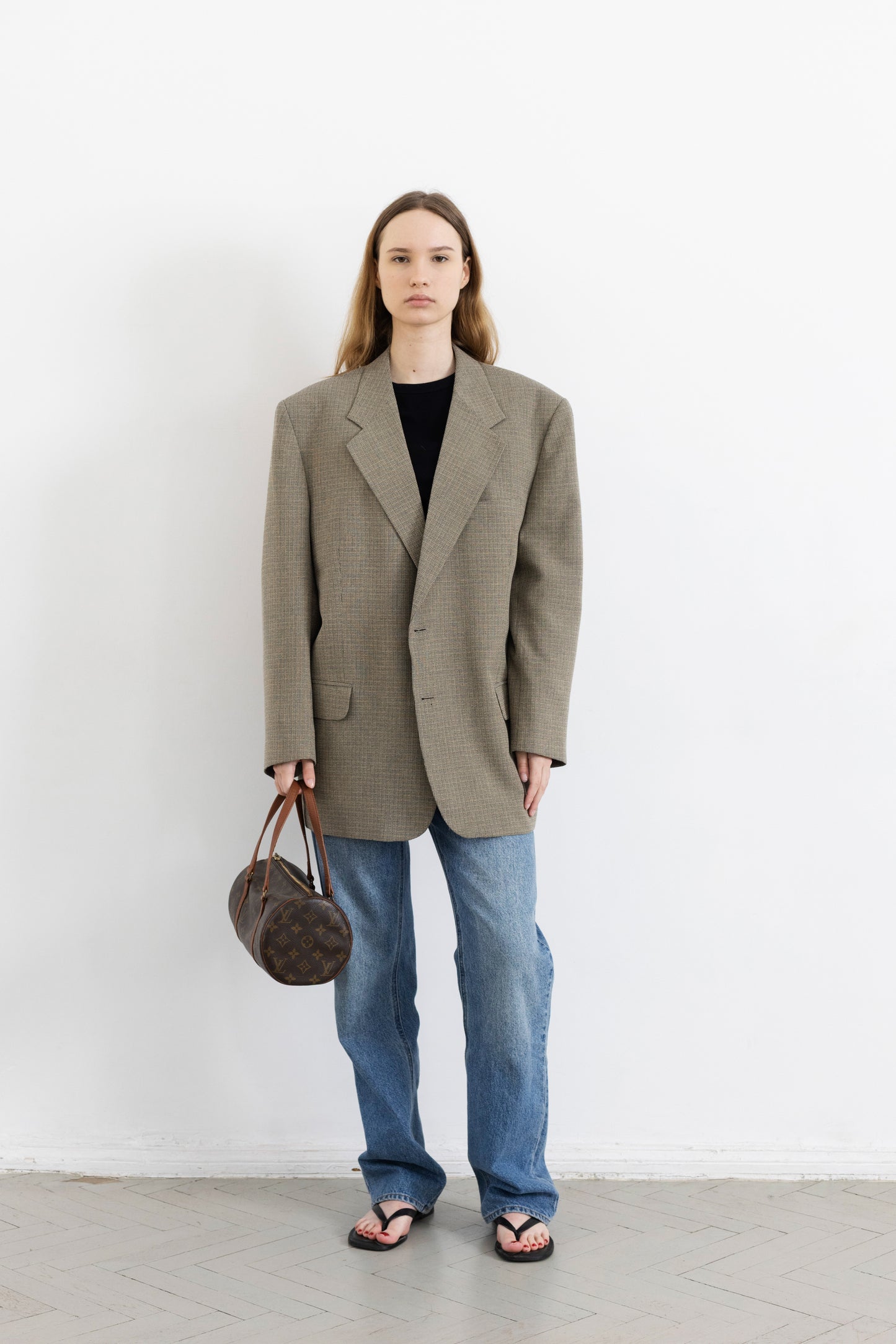 Vintage Beige Textured Wool Blazer