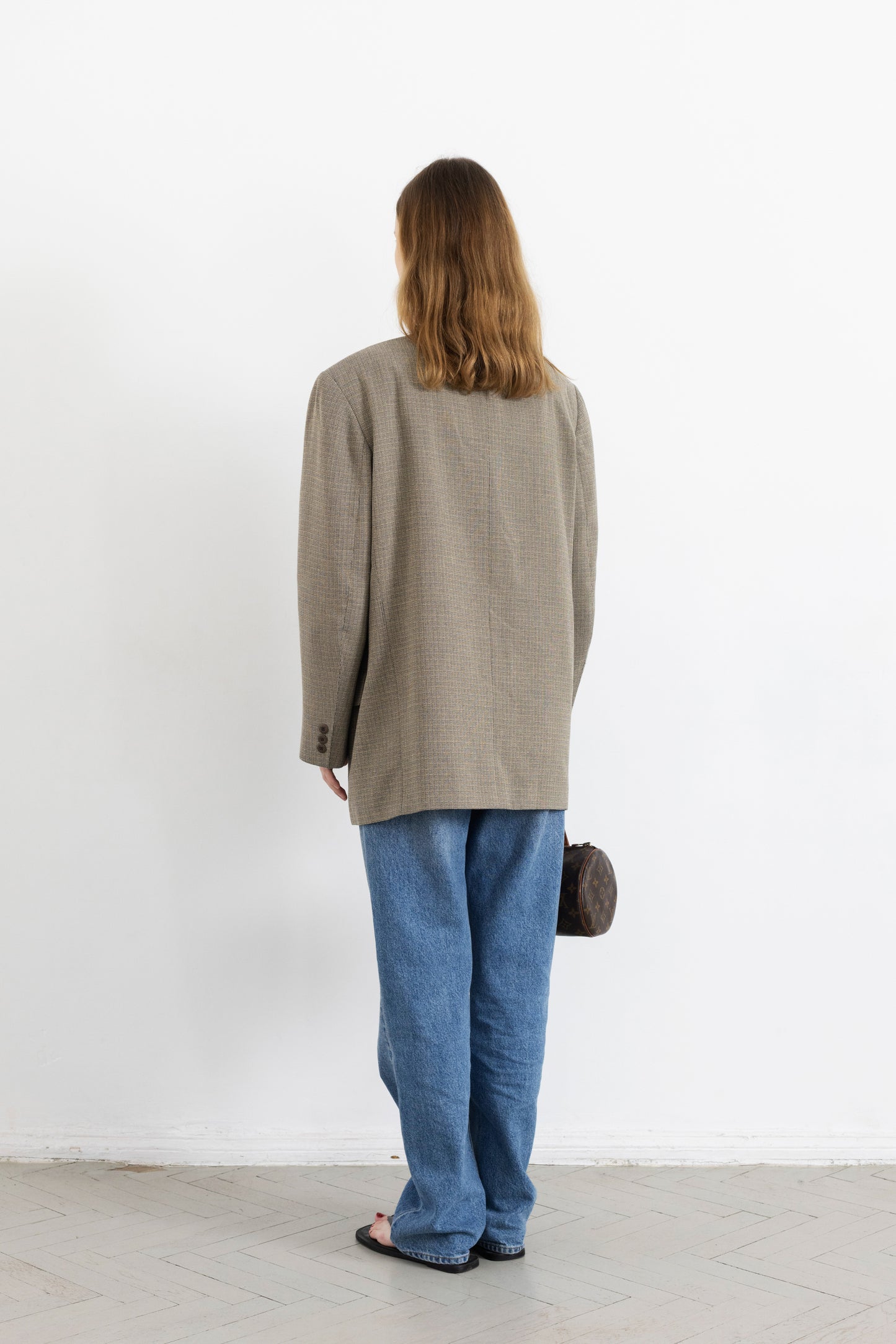 Vintage Beige Textured Wool Blazer