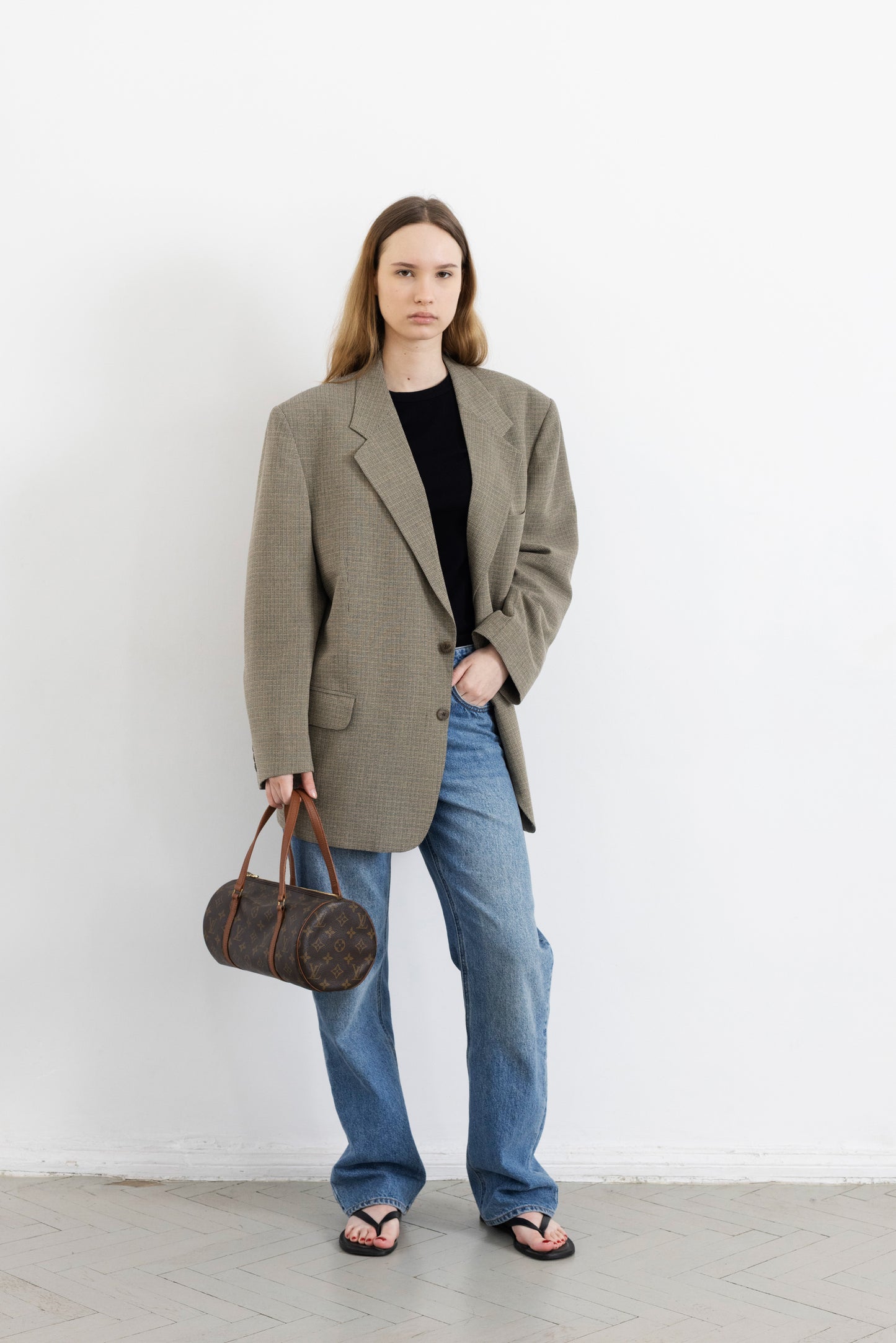 Vintage Beige Textured Wool Blazer