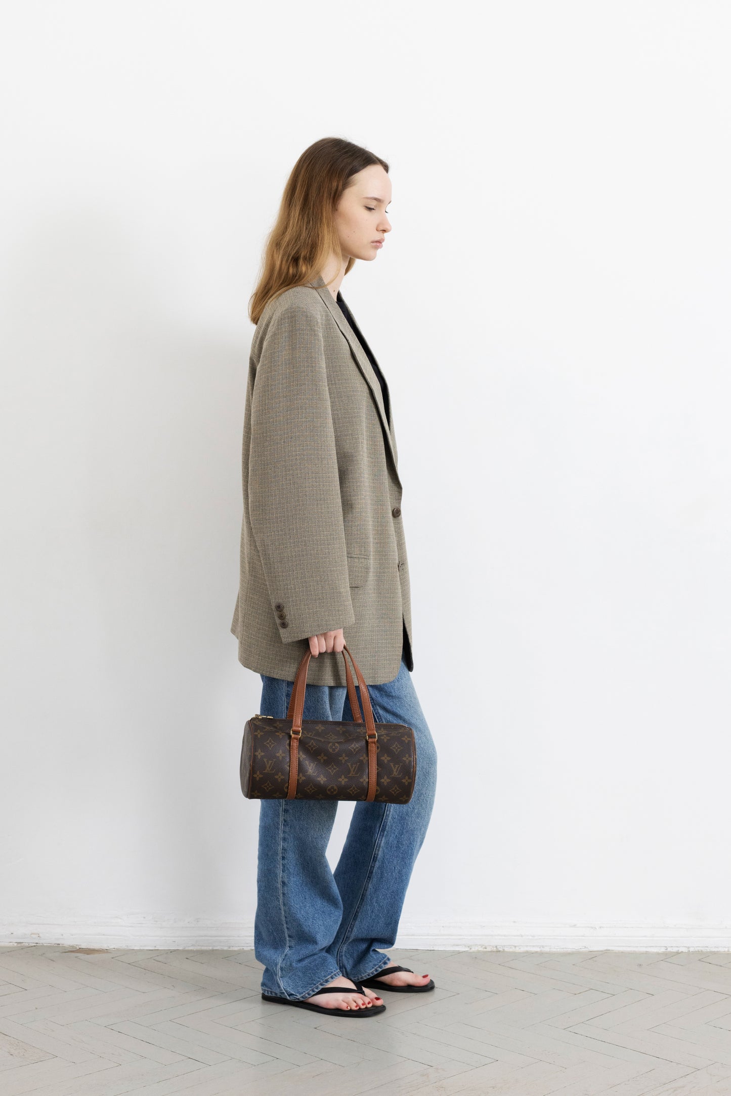 Vintage Beige Textured Wool Blazer