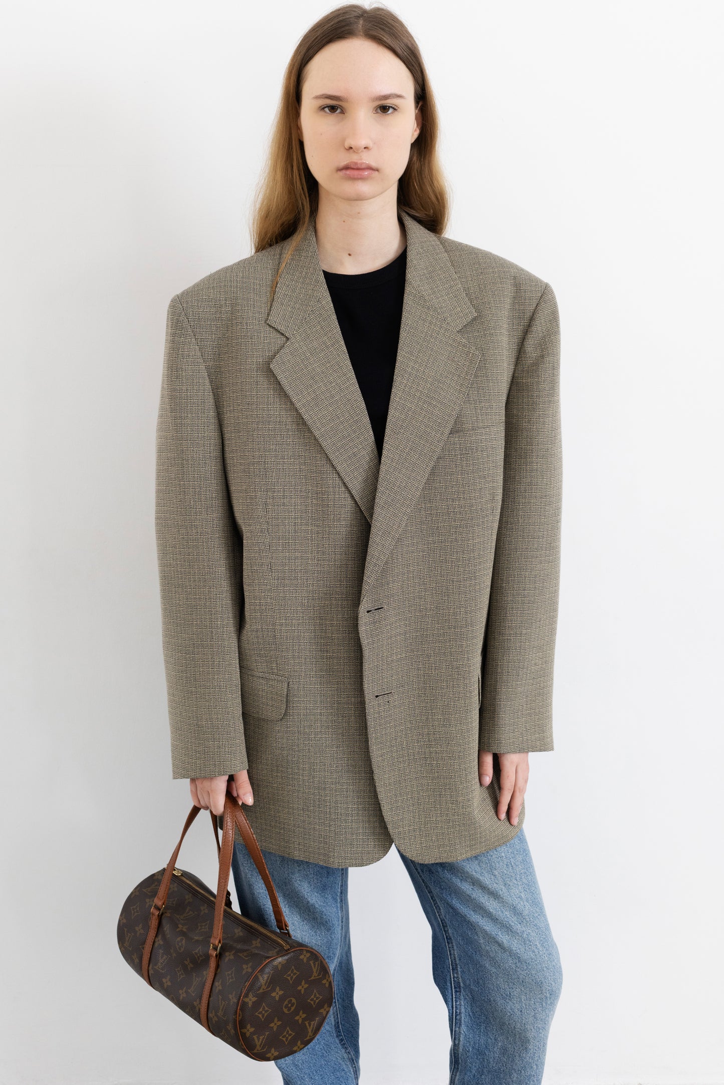 Vintage Beige Textured Wool Blazer