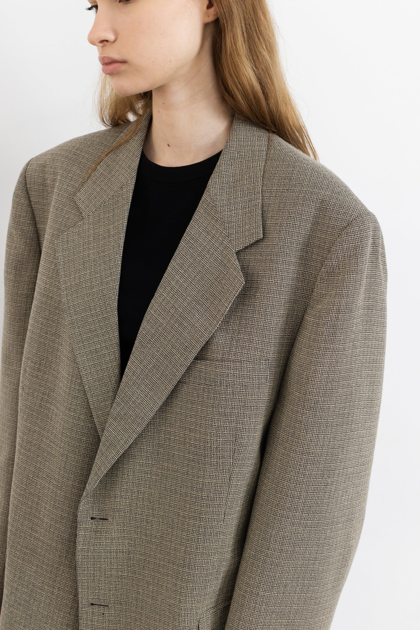 Vintage Beige Textured Wool Blazer