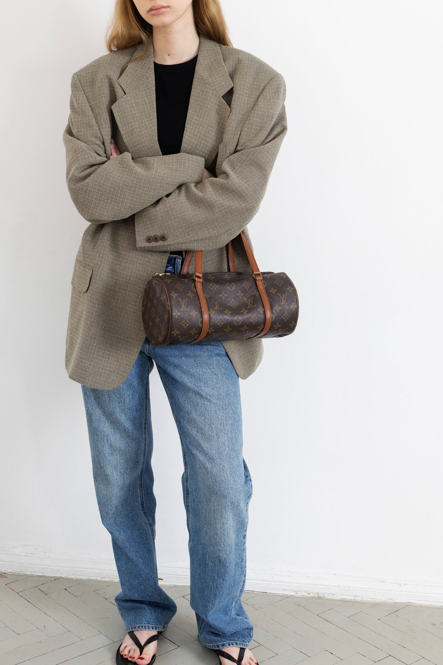 Vintage Beige Textured Wool Blazer