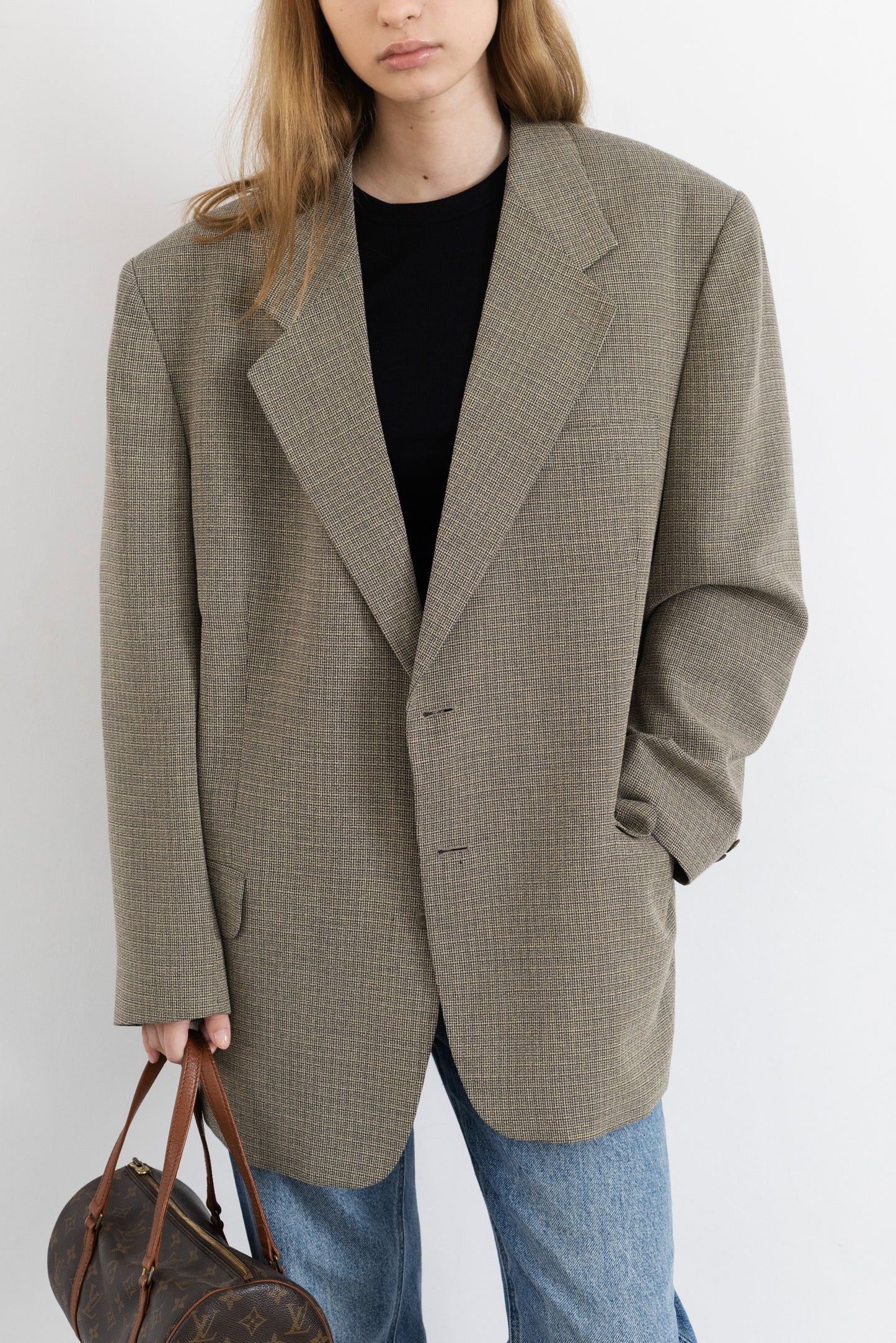 Vintage Beige Textured Wool Blazer