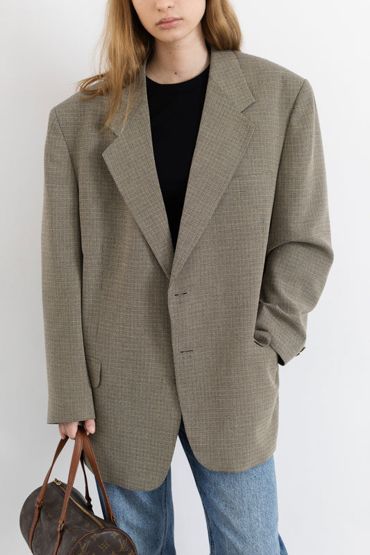 Vintage Beige Textured Wool Blazer