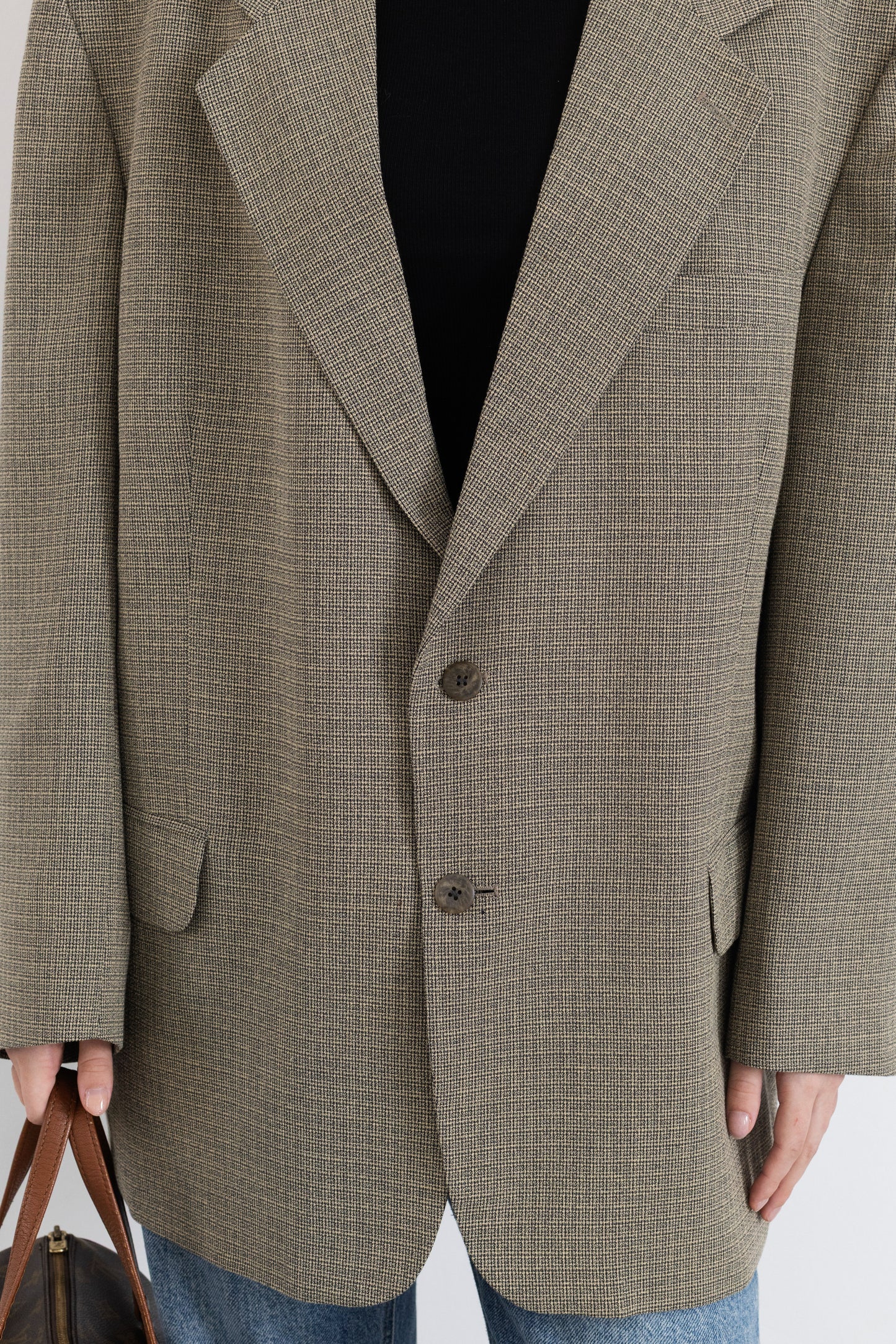 Vintage Beige Textured Wool Blazer