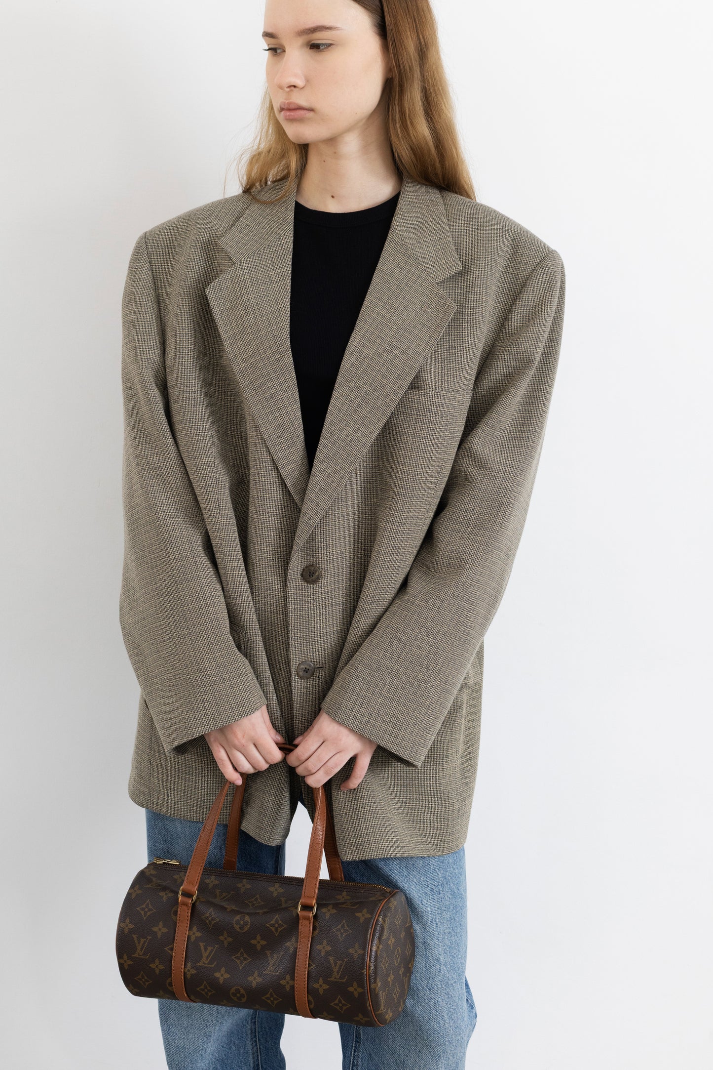 Vintage Beige Textured Wool Blazer