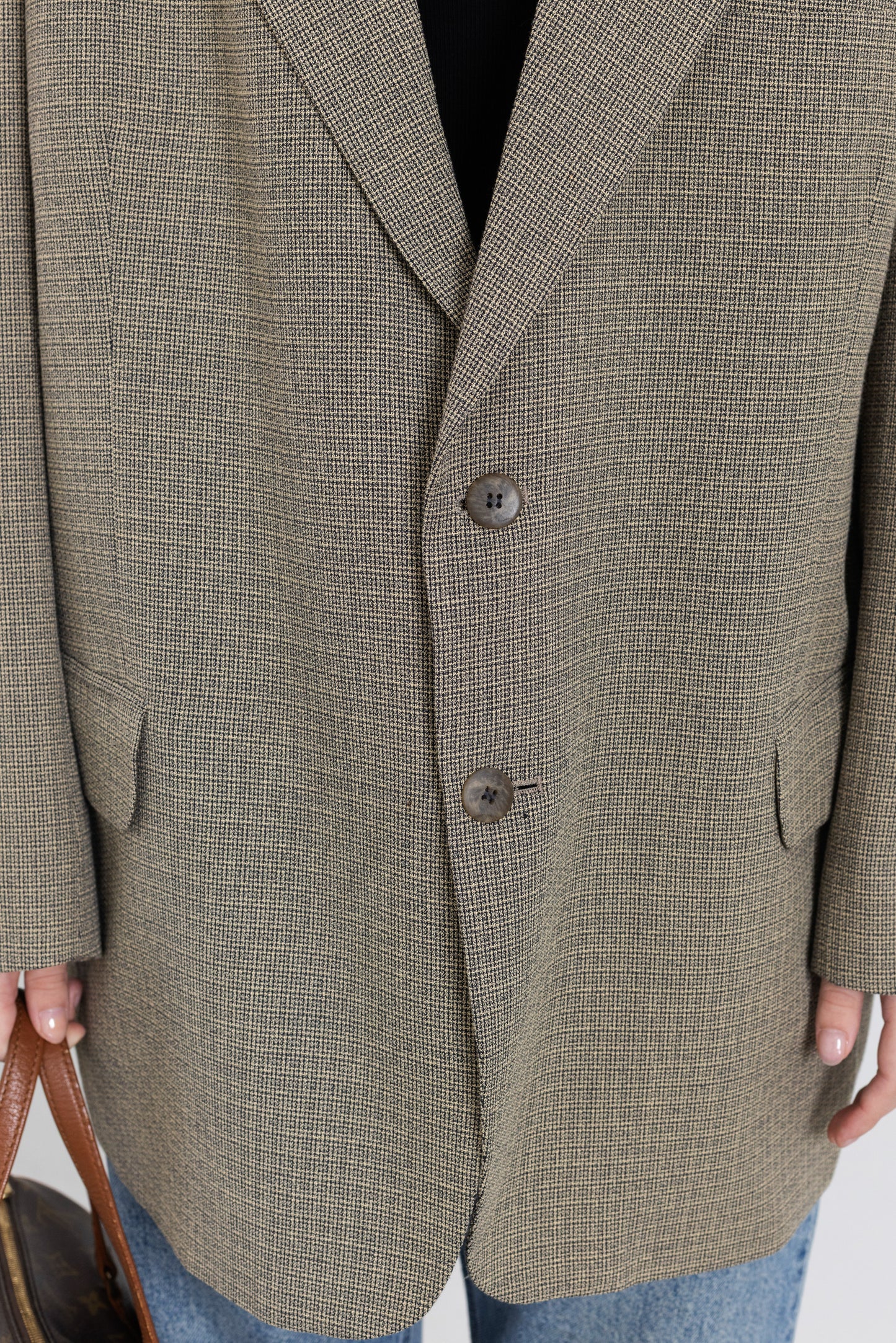 Vintage Beige Textured Wool Blazer