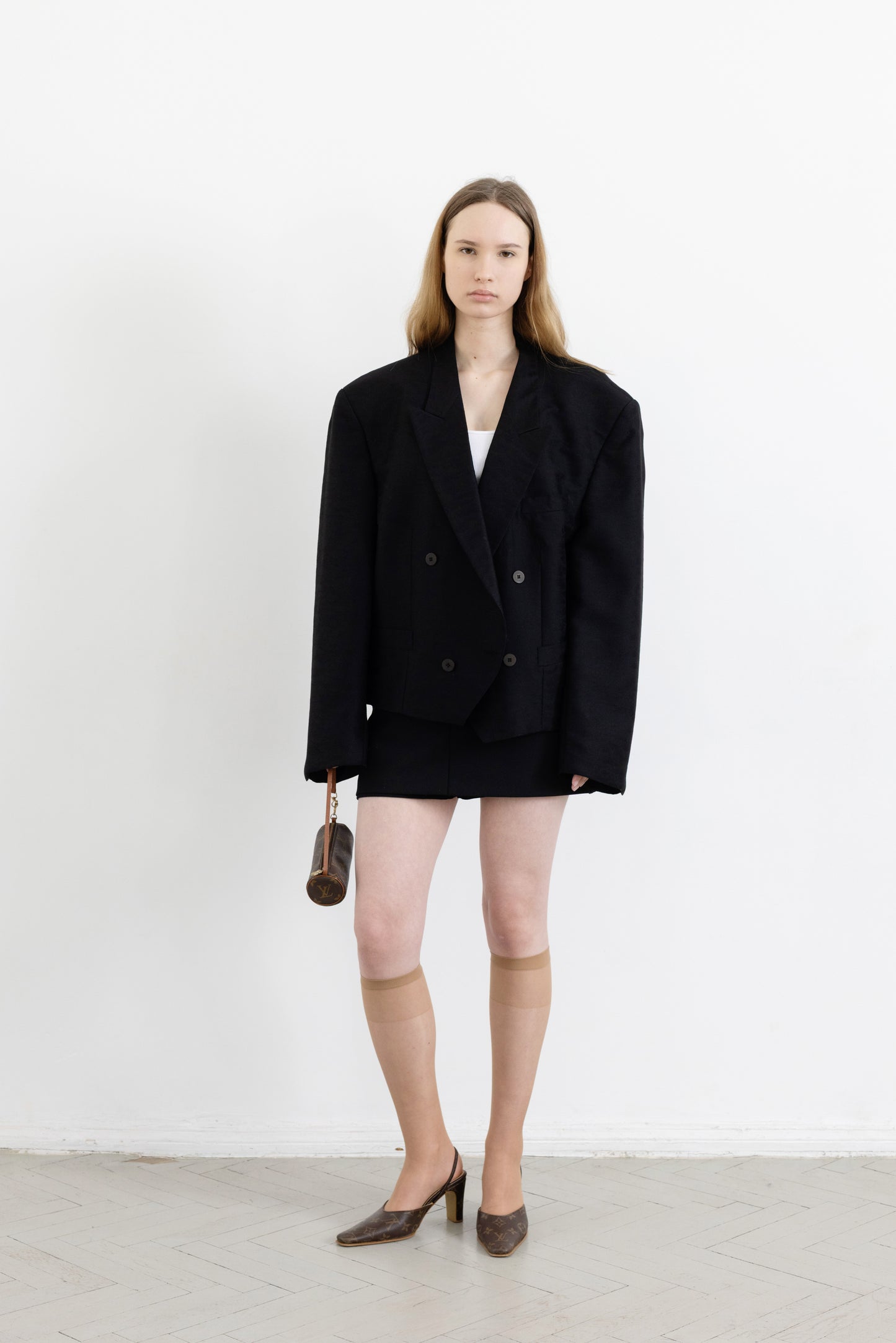 Vintage Black Cropped Wool Blazer