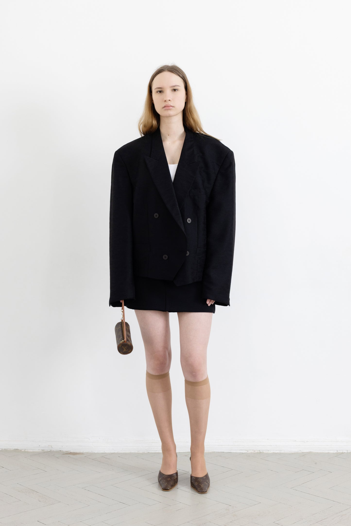 Vintage Black Cropped Wool Blazer