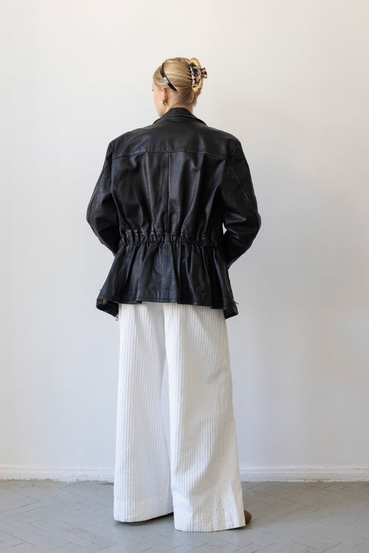 Vintage Faded Seam Black Leather Jacket