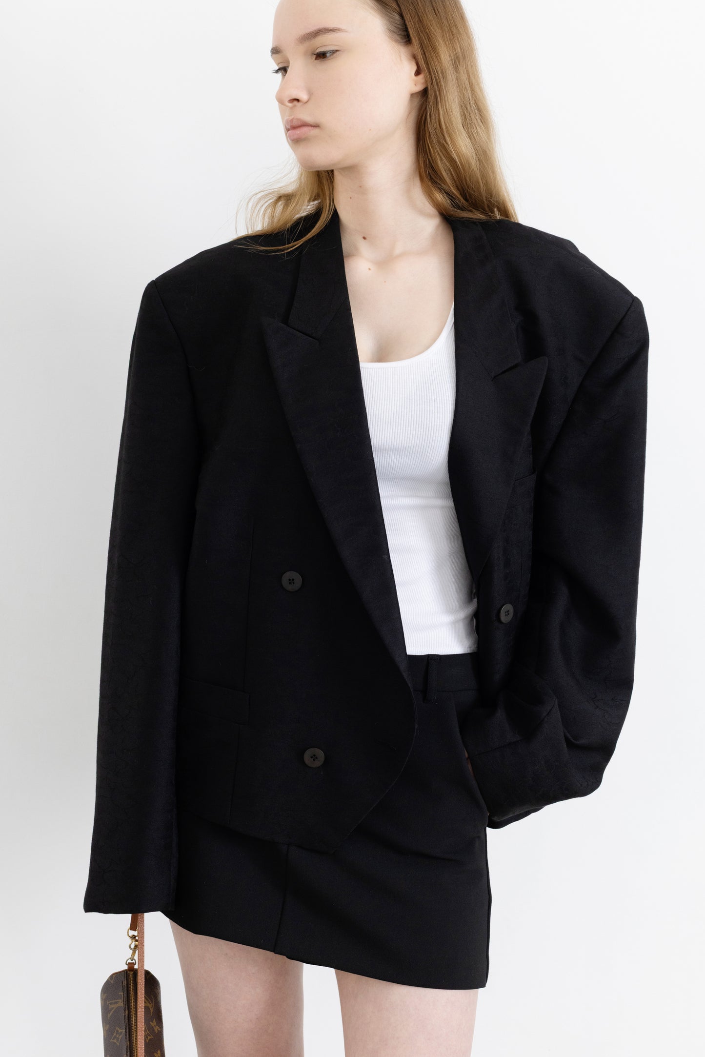 Vintage Black Cropped Wool Blazer