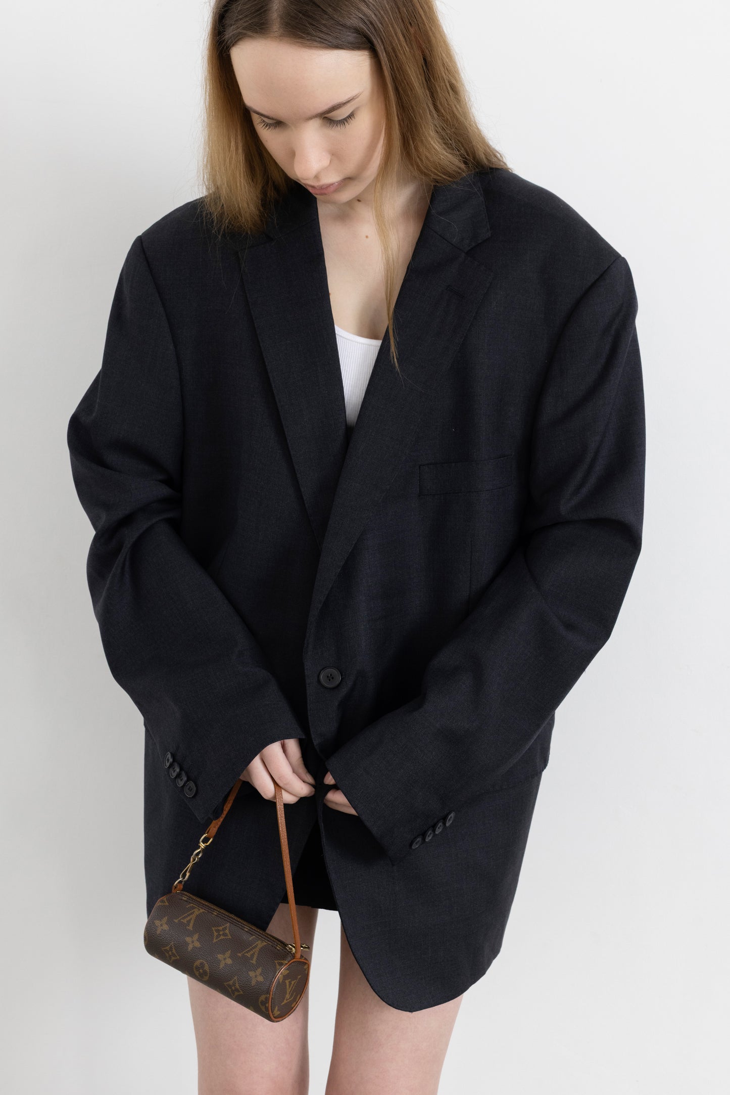Vintage Dark Grey100% Wool Blazer