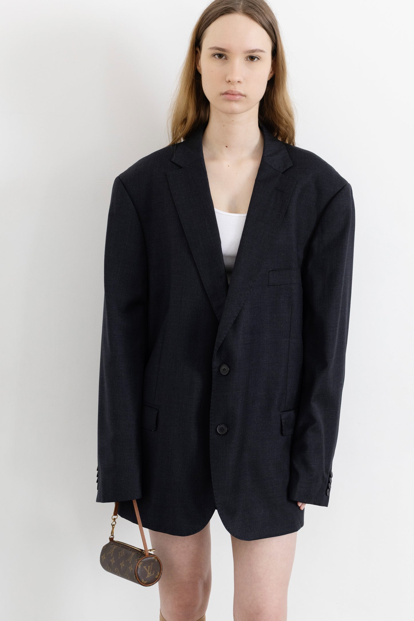 Vintage Dark Grey100% Wool Blazer