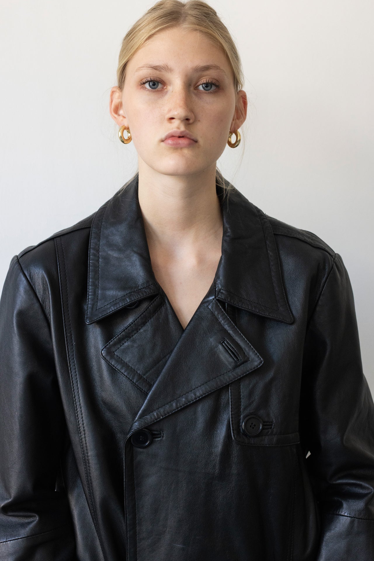 Vintage Black Leather Trench Coat