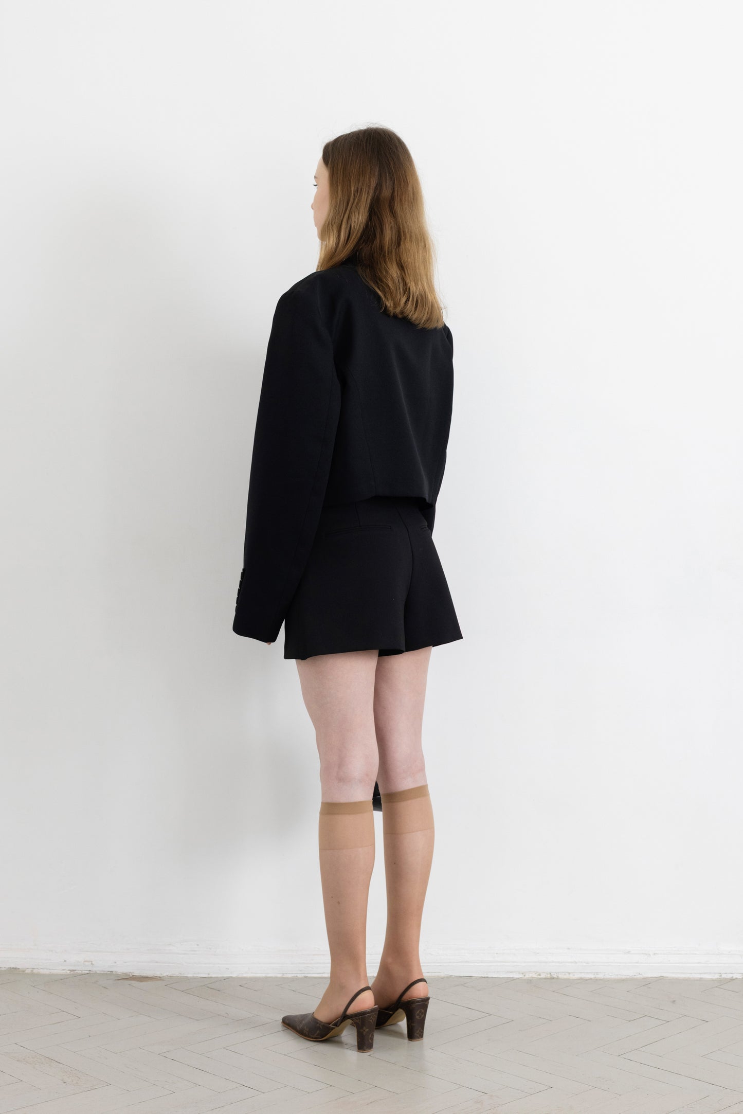 Vintage Black Mandarin Collar Cropped Blazer